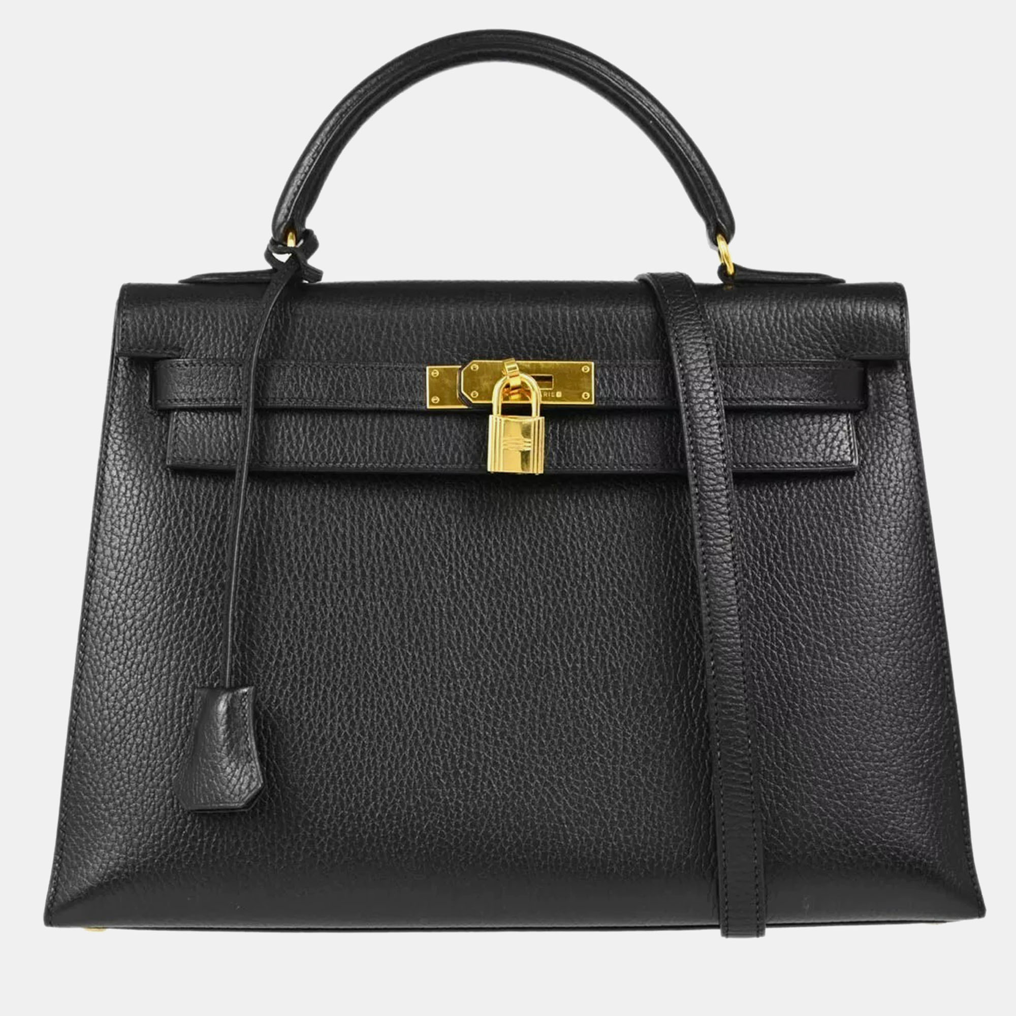 

Hermes Black Ardennes Kelly 32 Sellier Handbag