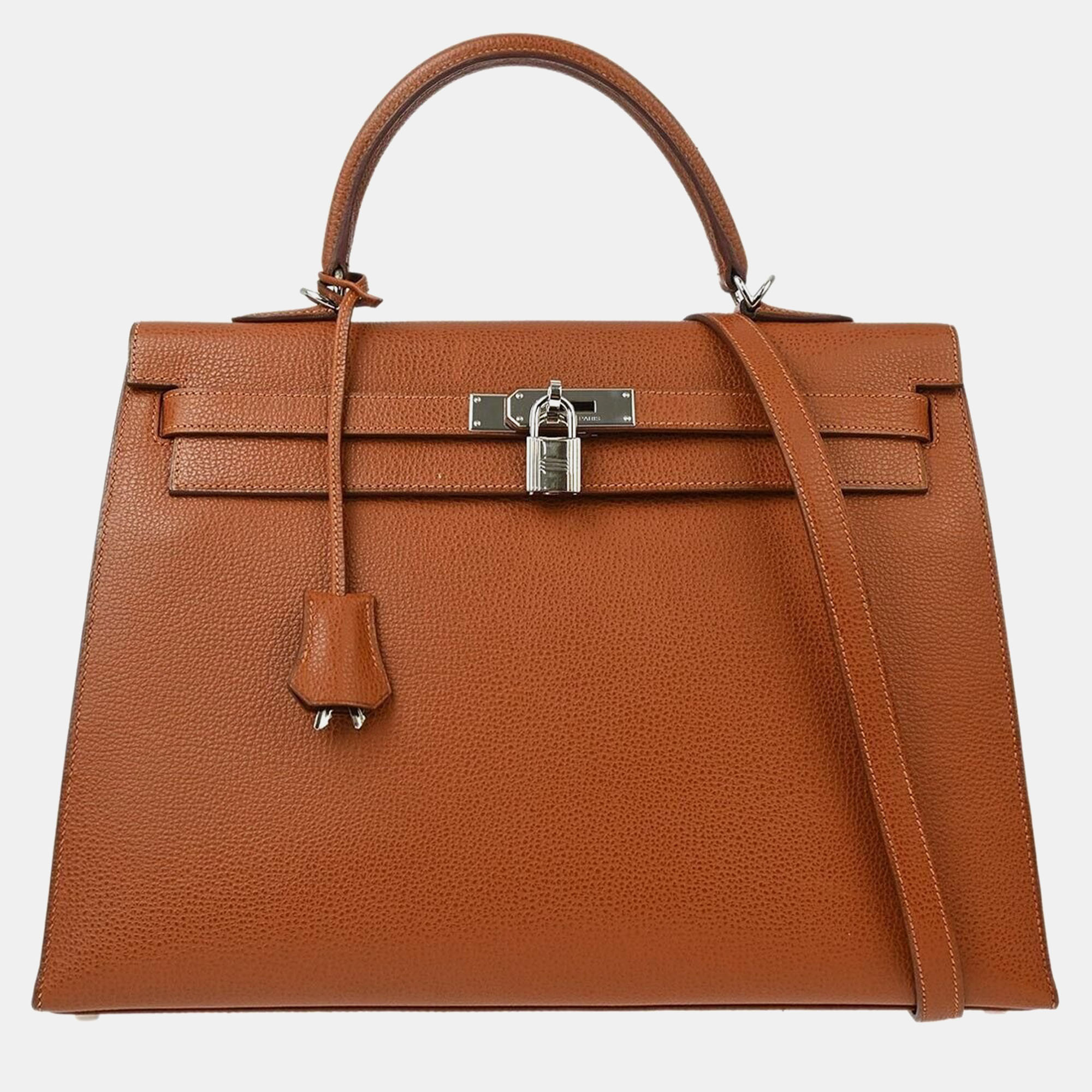 

Hermes Noisette Vache Liegee Kelly Sellier 35 Handbag, Brown