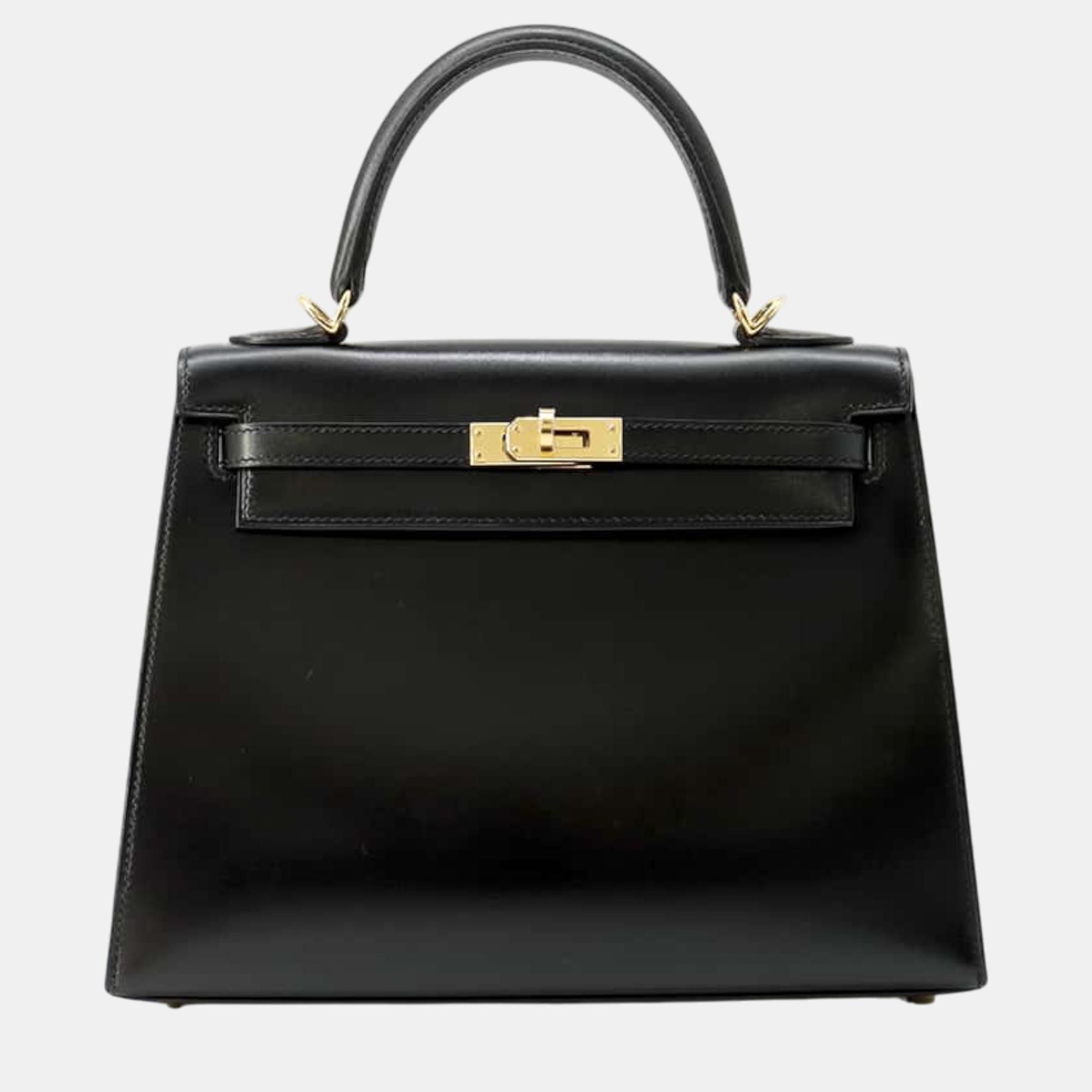 

Hermes Black Box Calf Leather Kelly 25 Tote Bag