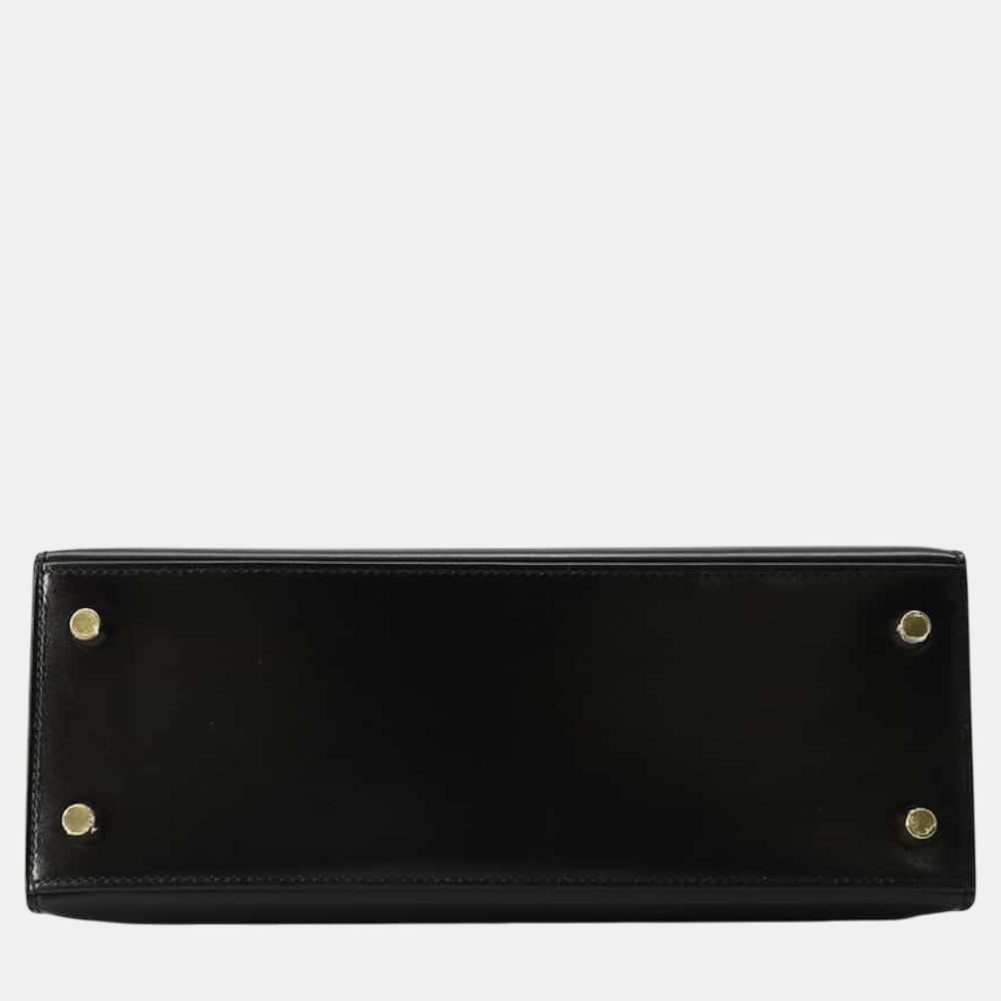 Hermes Black Box Calf Leather Kelly 25 Tote Bag 