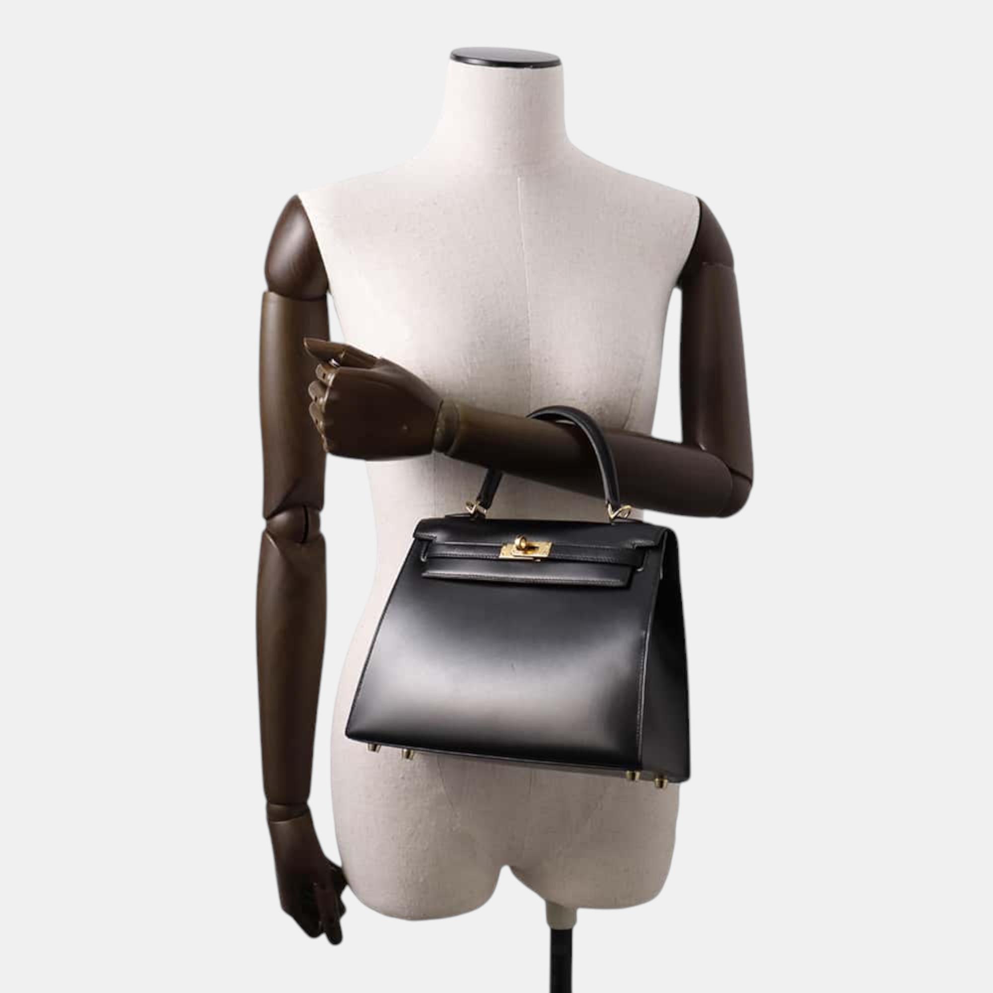 Hermes Black Box Calf Leather Kelly 25 Tote Bag 