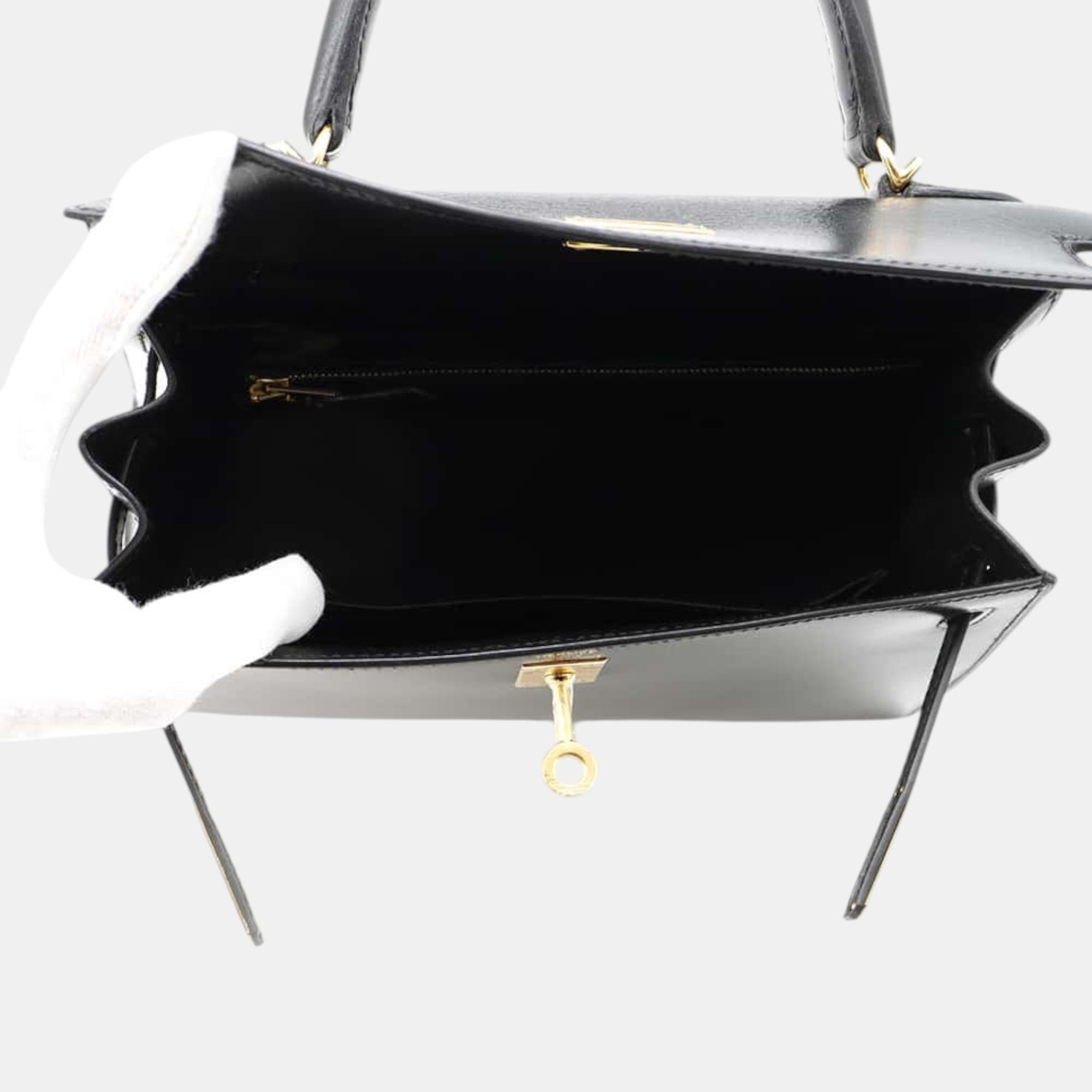 Hermes Black Box Calf Leather Kelly 25 Tote Bag 