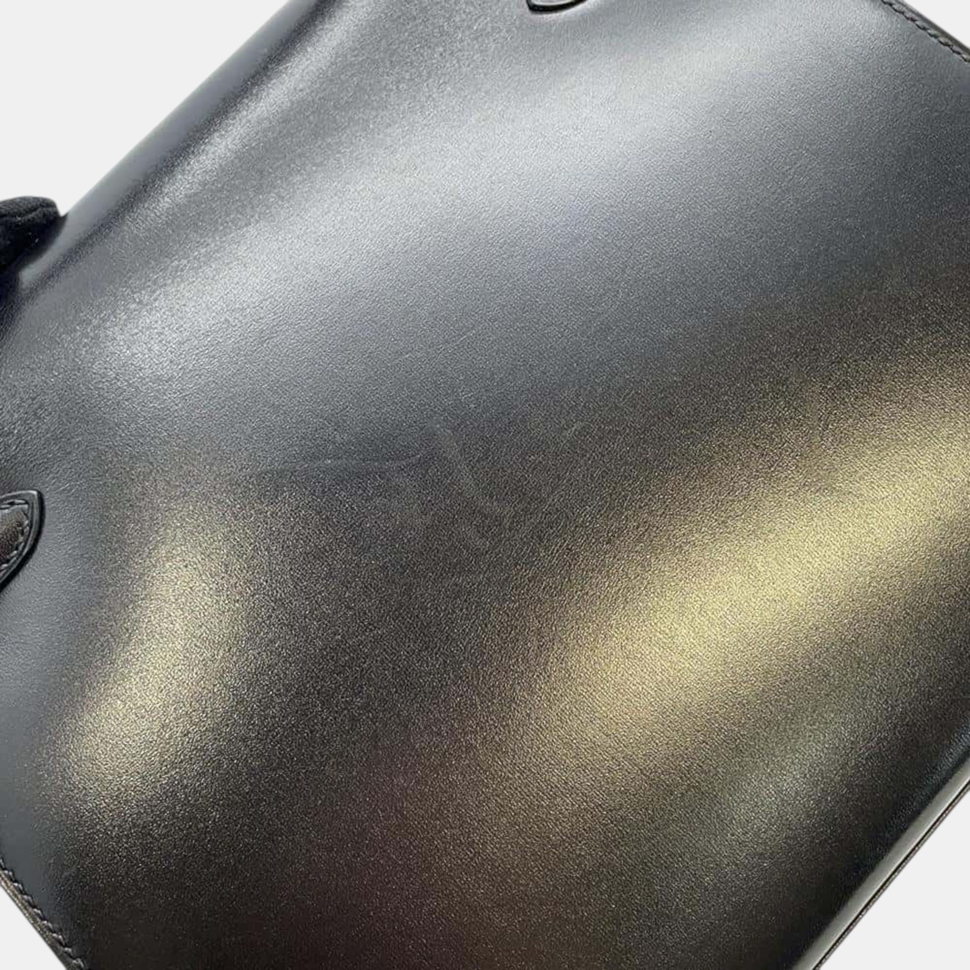 Hermes Black Box Calf Leather Kelly 25 Tote Bag 