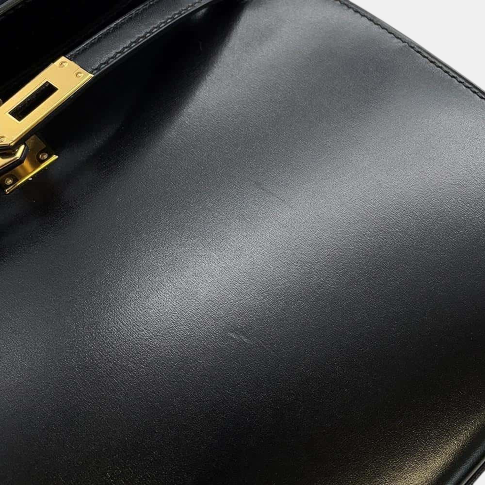 Hermes Black Box Calf Leather Kelly 25 Tote Bag 