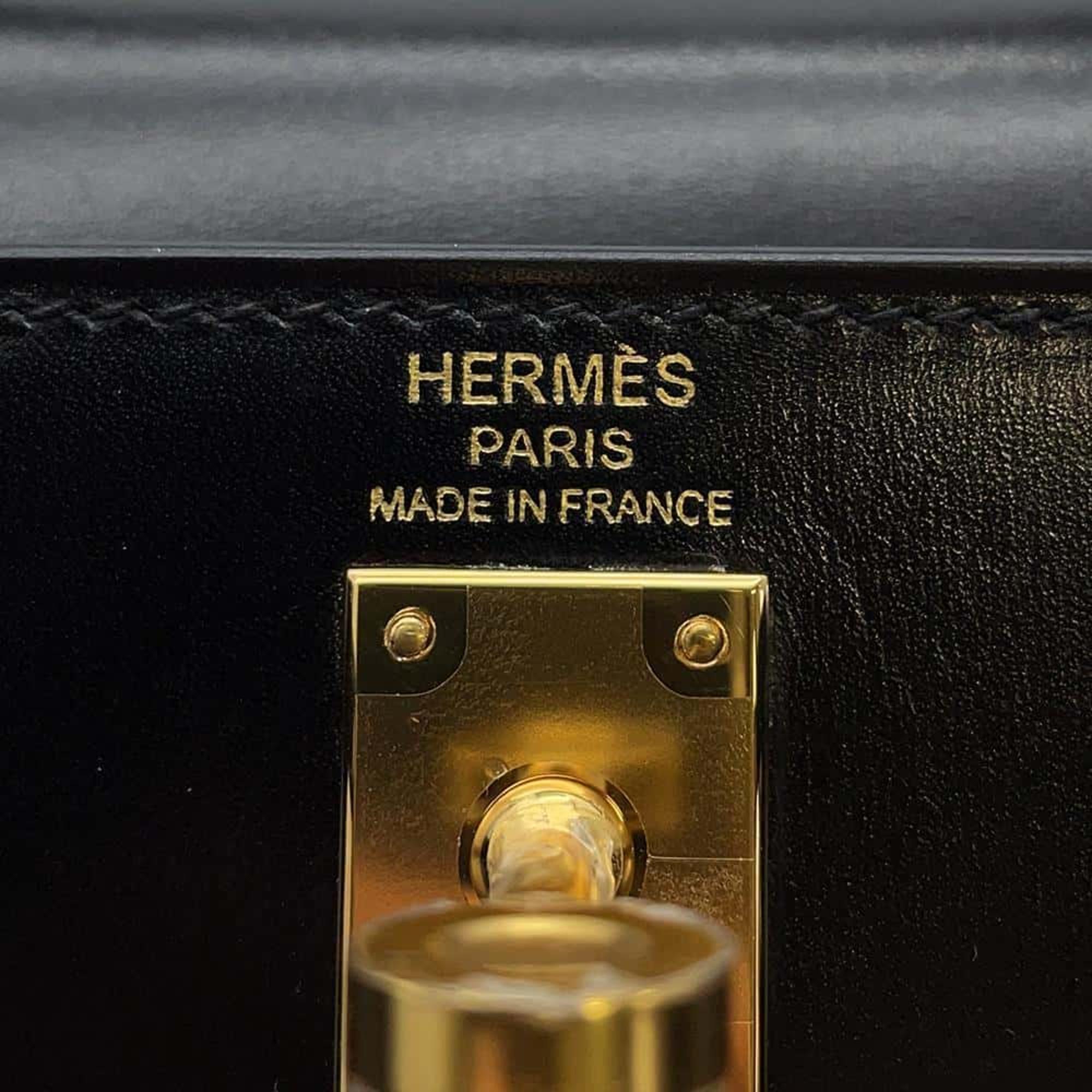 Hermes Black Box Calf Leather Kelly 25 Tote Bag 