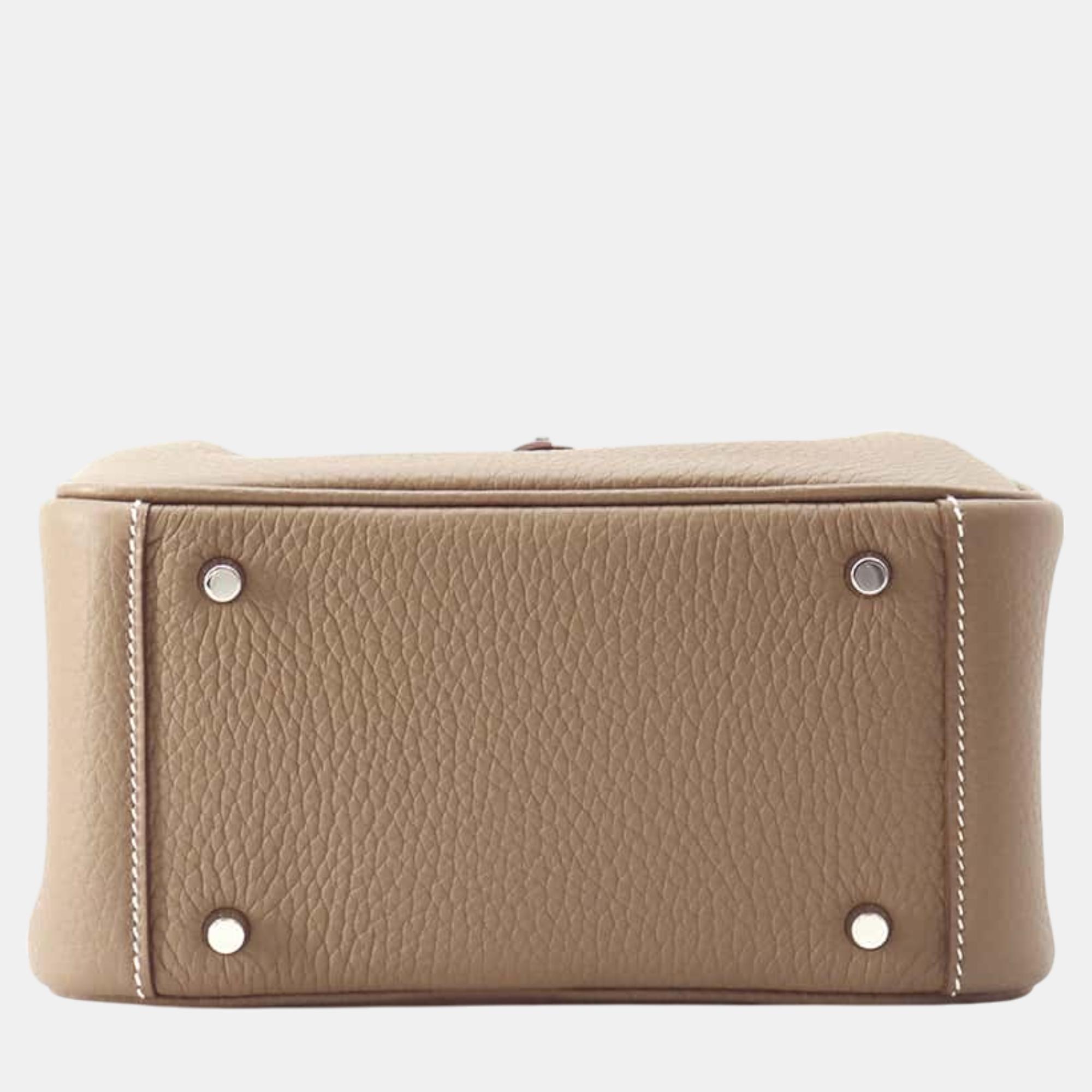 Hermes Etoupe Taurillon Clemence Leather Mini Lindy Shoulder Bag 