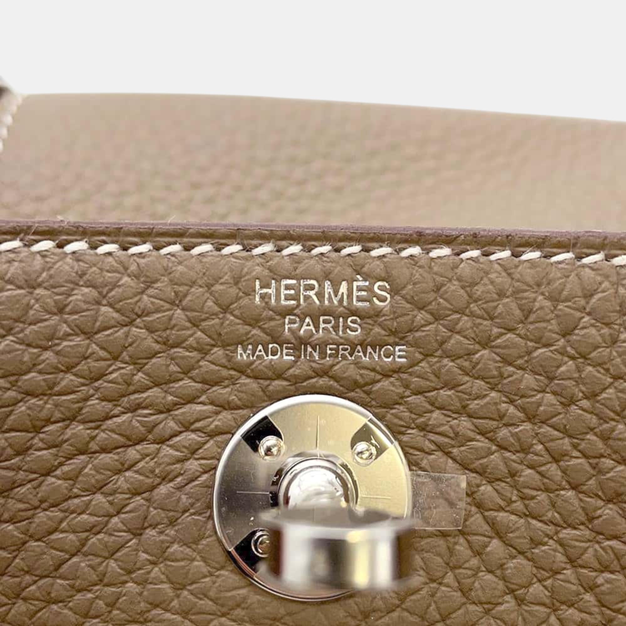 Hermes Etoupe Taurillon Clemence Leather Mini Lindy Shoulder Bag 