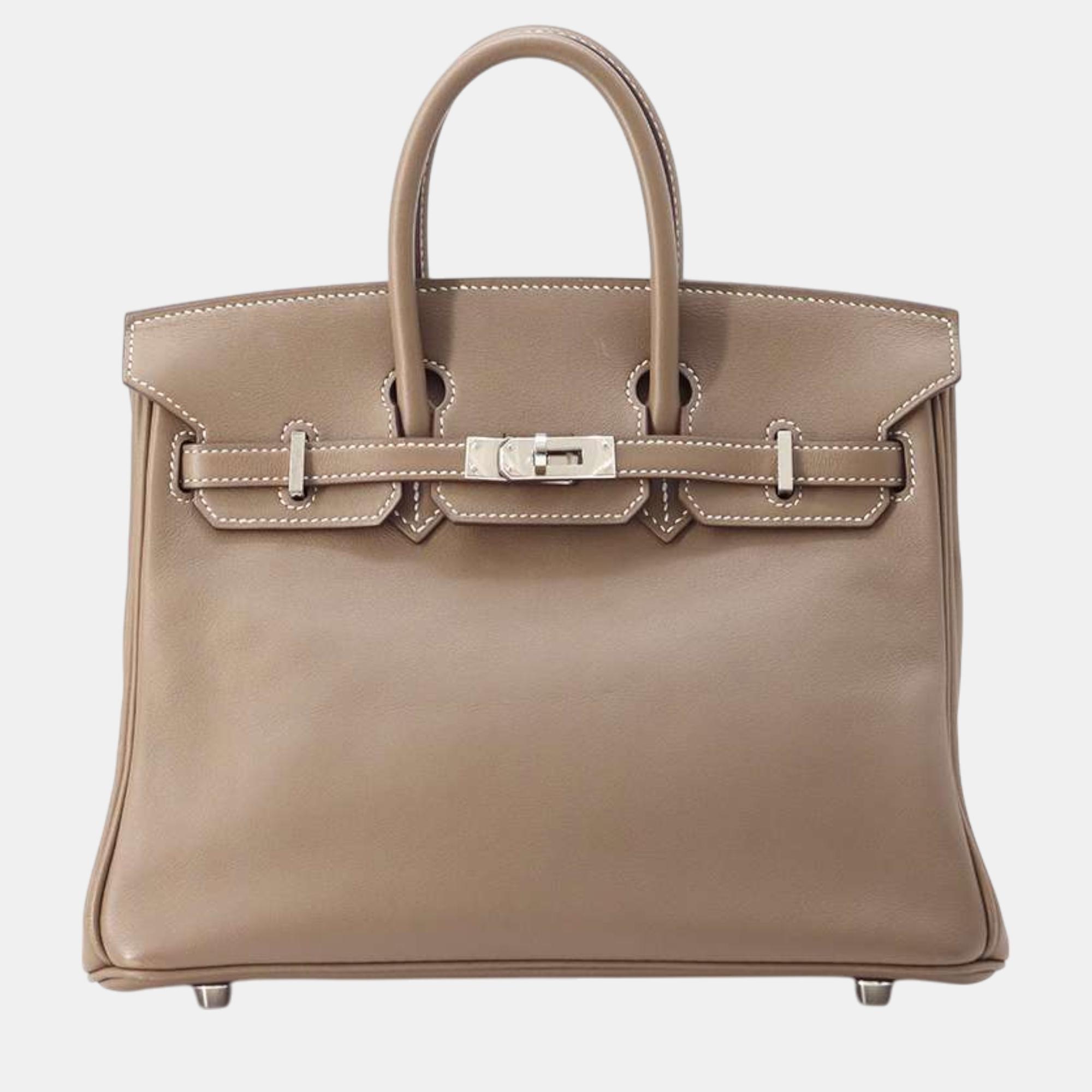 

Hermes Etoupe Swift Leather Birkin 25 Tote Bag, Beige