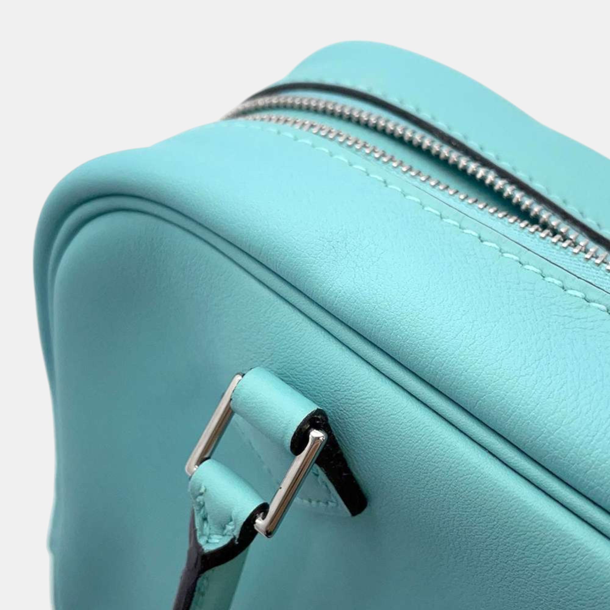 Hermes Blue Atoll Swift Leather Mini Plume Bag 