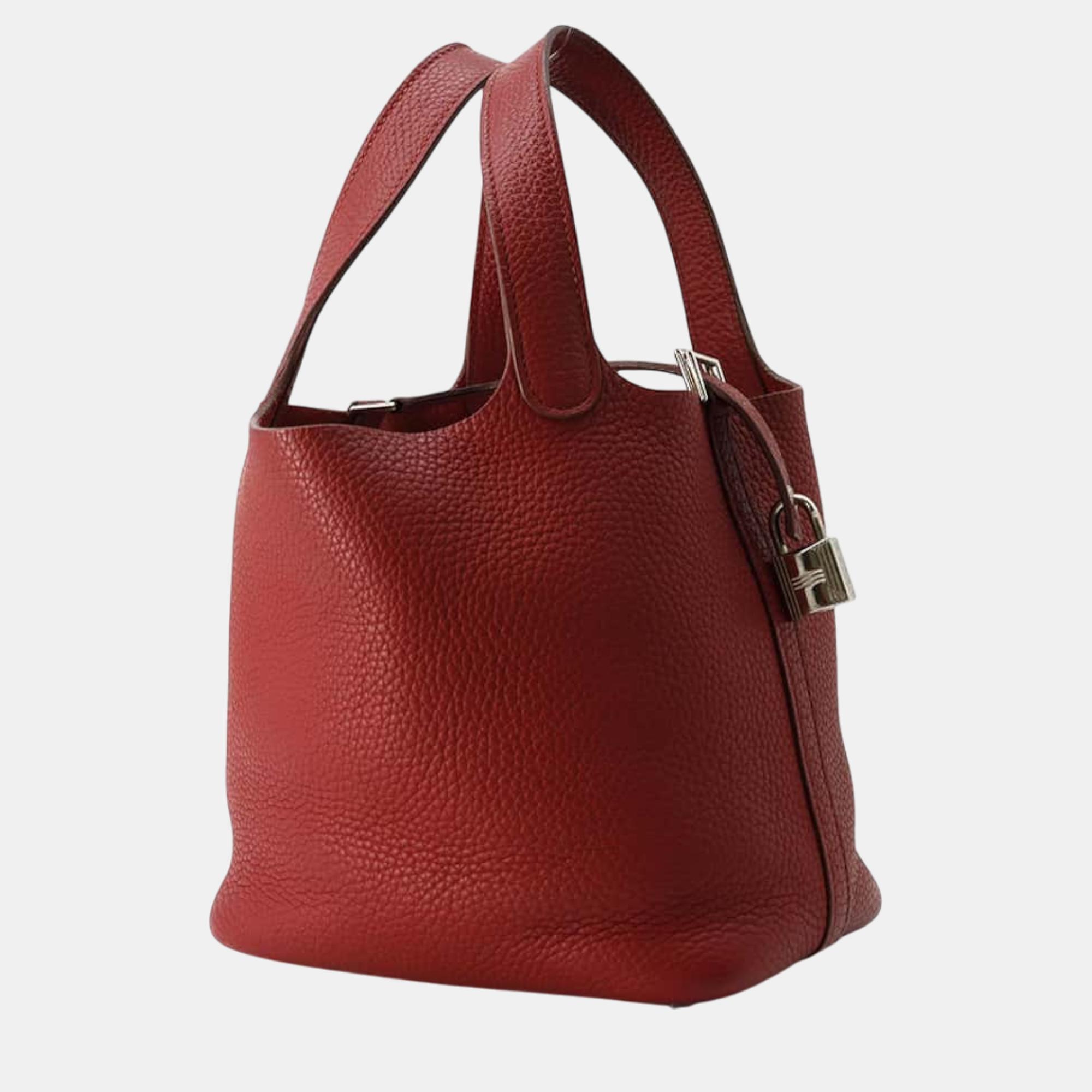 Hermes Rouge Garance Taurillon Clemence  Picotin Lock PM Bag 