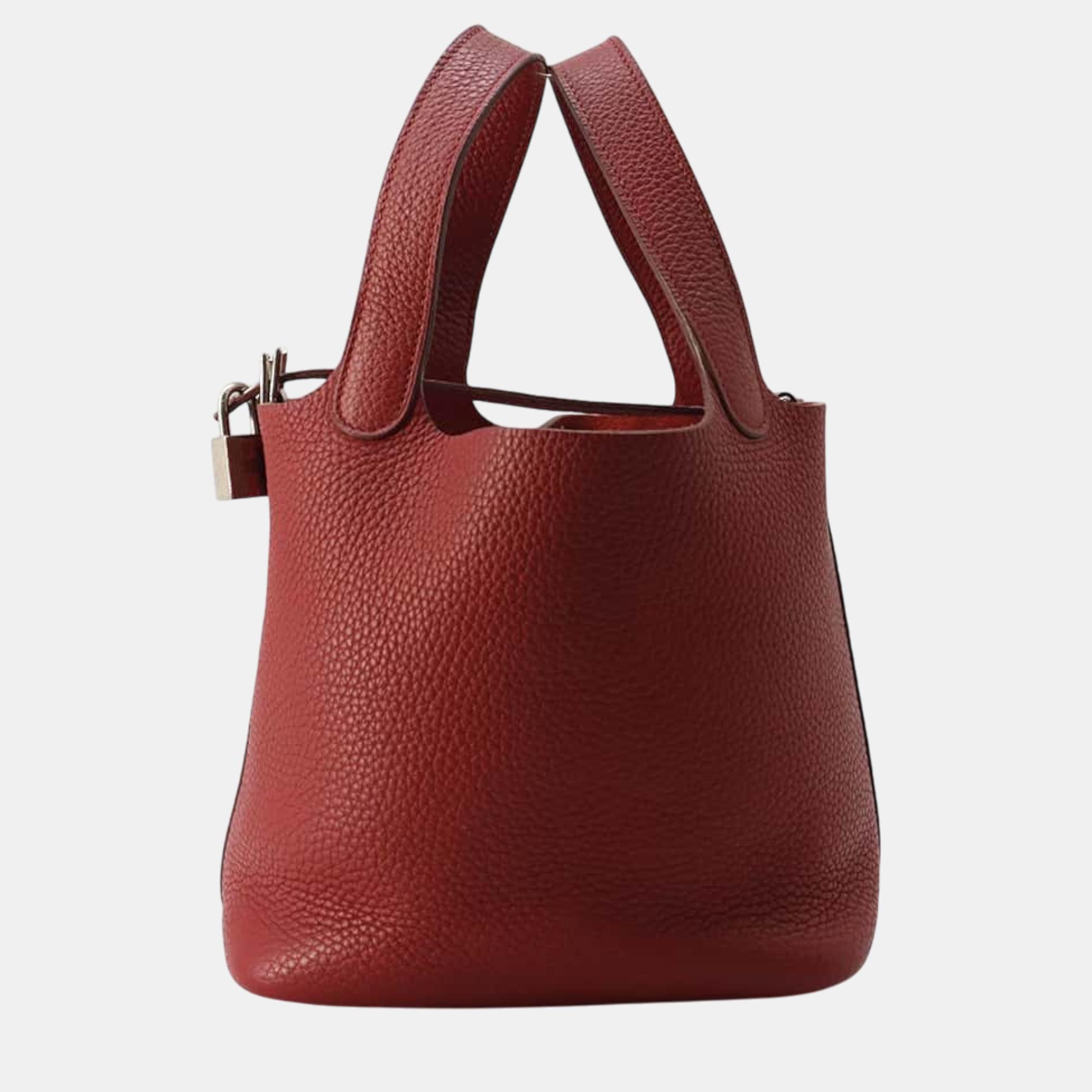 

Hermes Rouge Garance Taurillon Clemence Picotin Lock PM Bag, Red