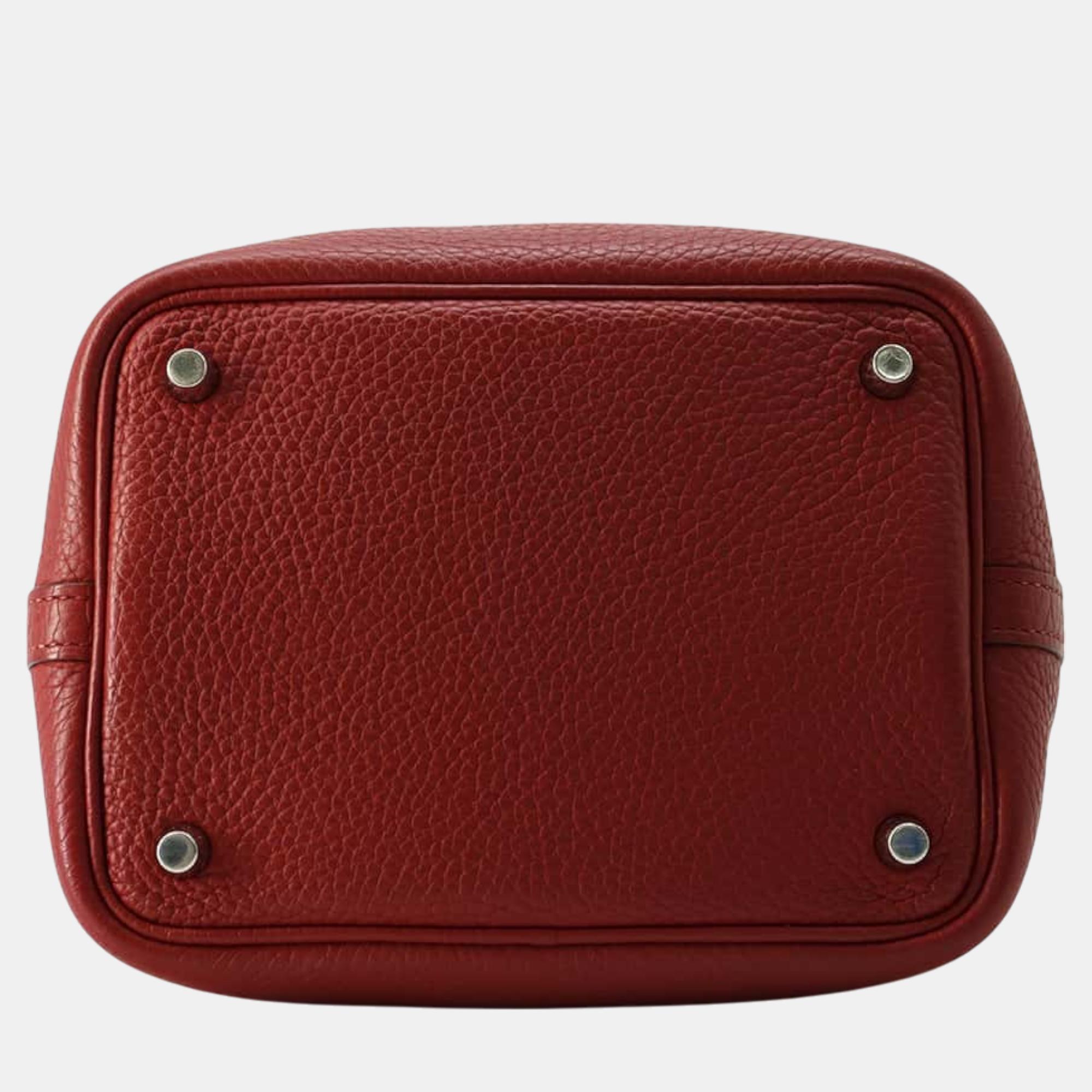 Hermes Rouge Garance Taurillon Clemence  Picotin Lock PM Bag 