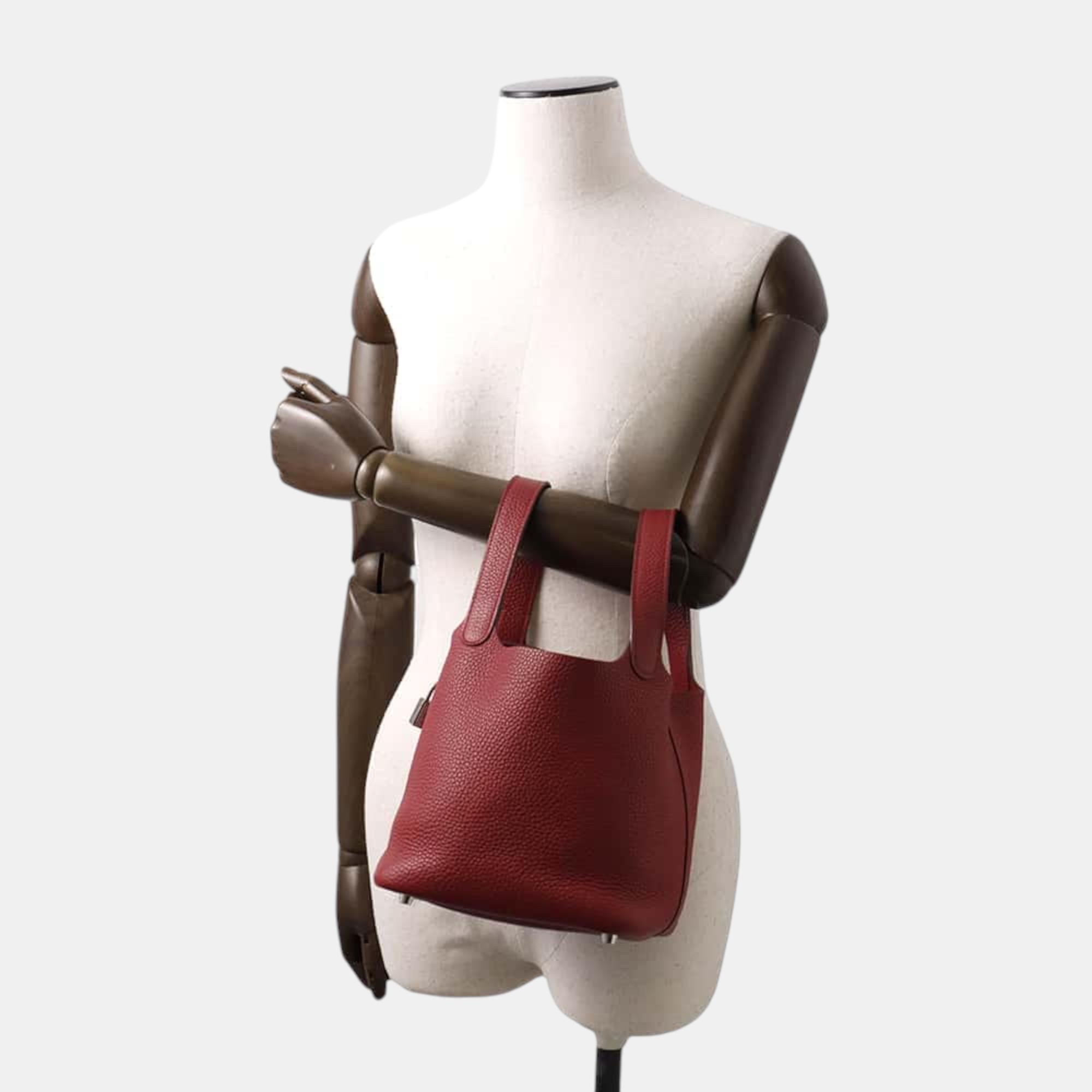 Hermes Rouge Garance Taurillon Clemence  Picotin Lock PM Bag 