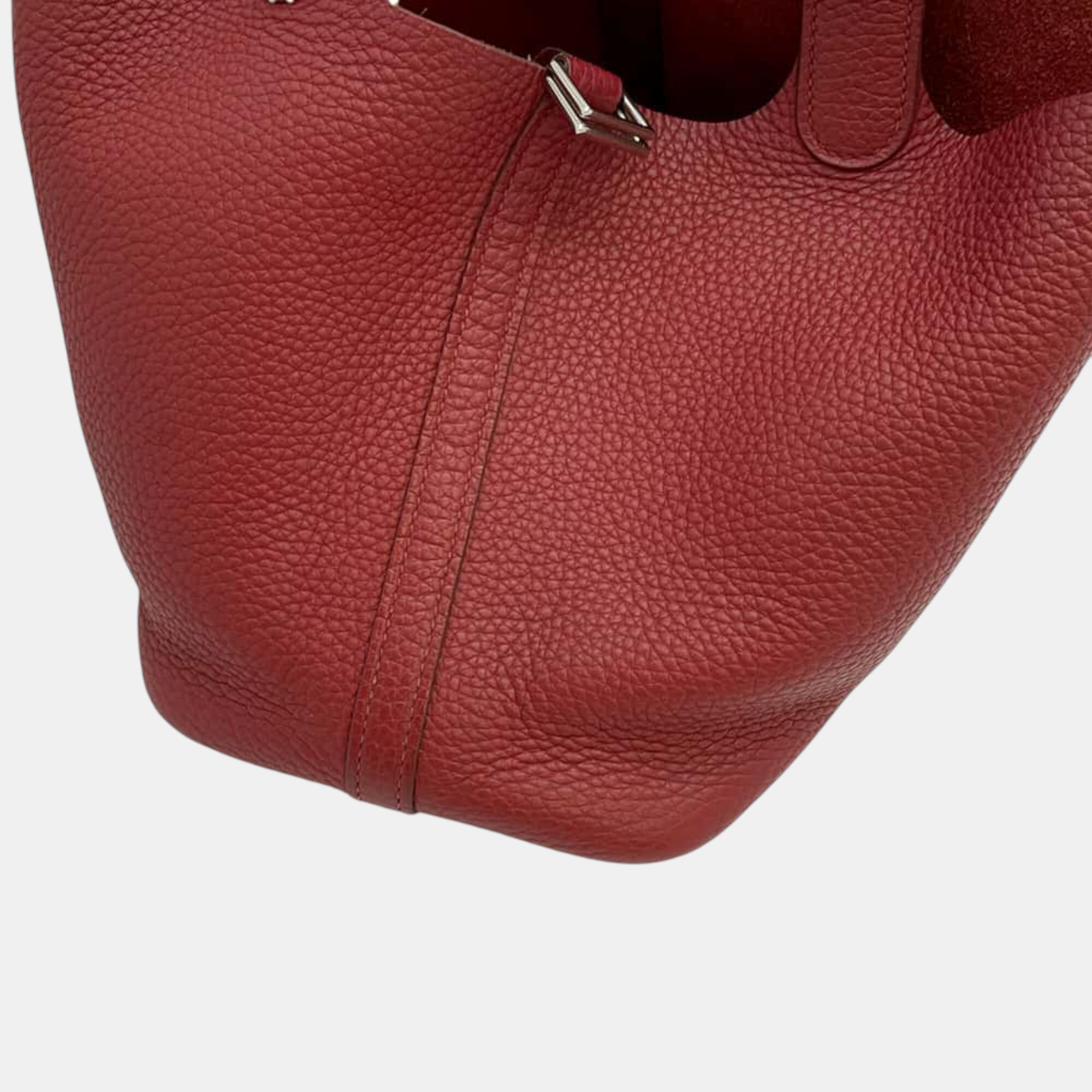 Hermes Rouge Garance Taurillon Clemence  Picotin Lock PM Bag 