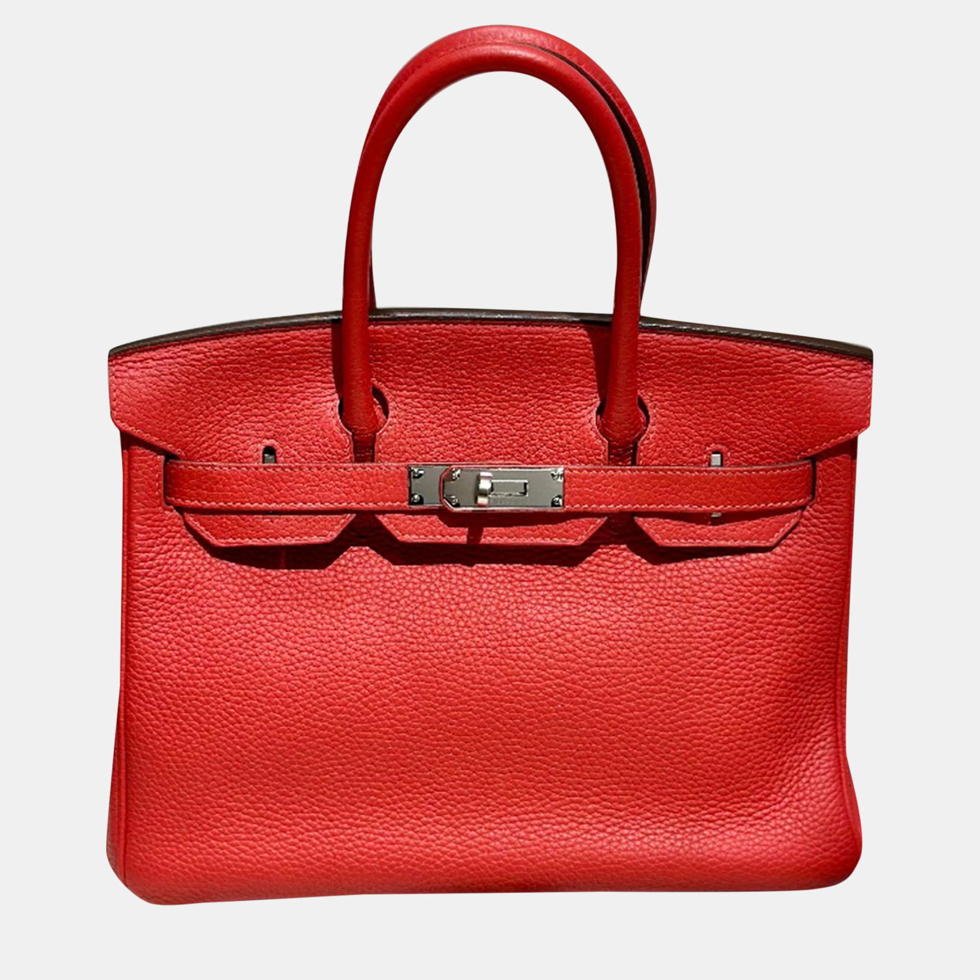 

Hermes Azalea Red Togo Leather Burkin 30 Tote Bag