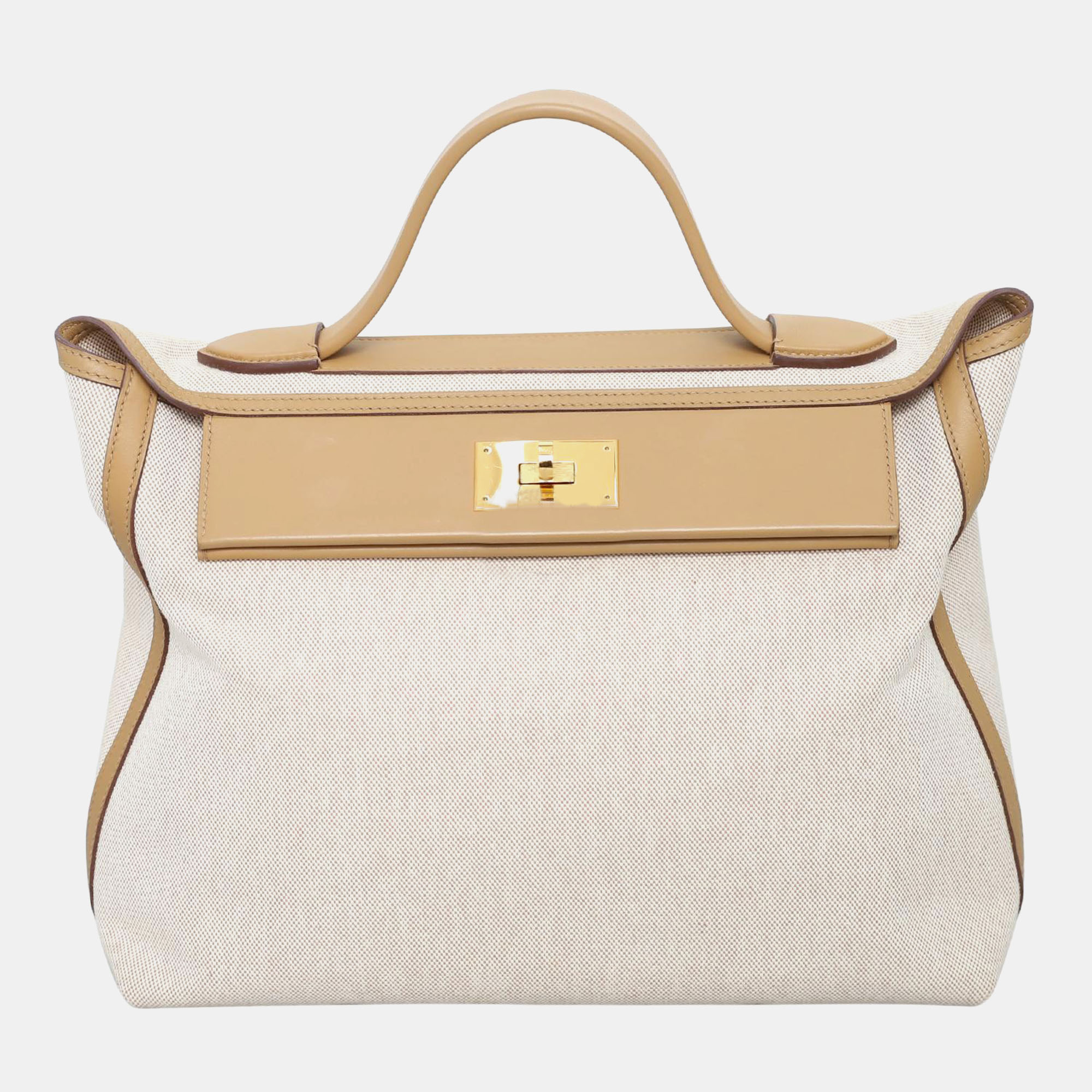 

Hermes Sesame Canvas, Swift Leather 24/24 35 Bag, Beige