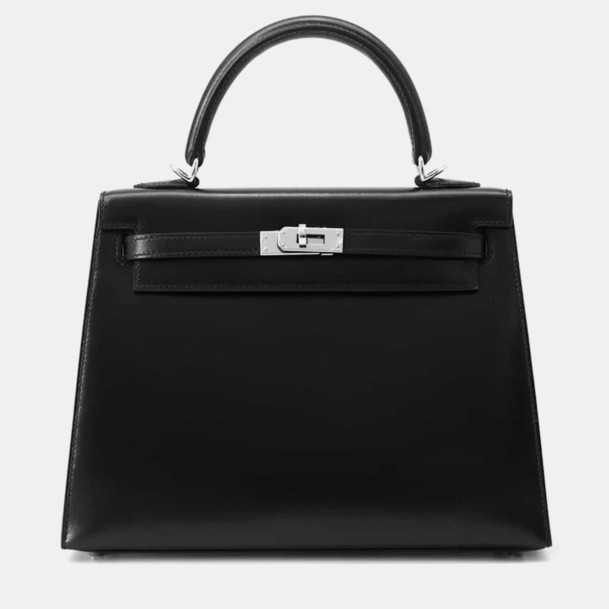 

Hermes Black Box Calf Leather Kelly 25 Handbag