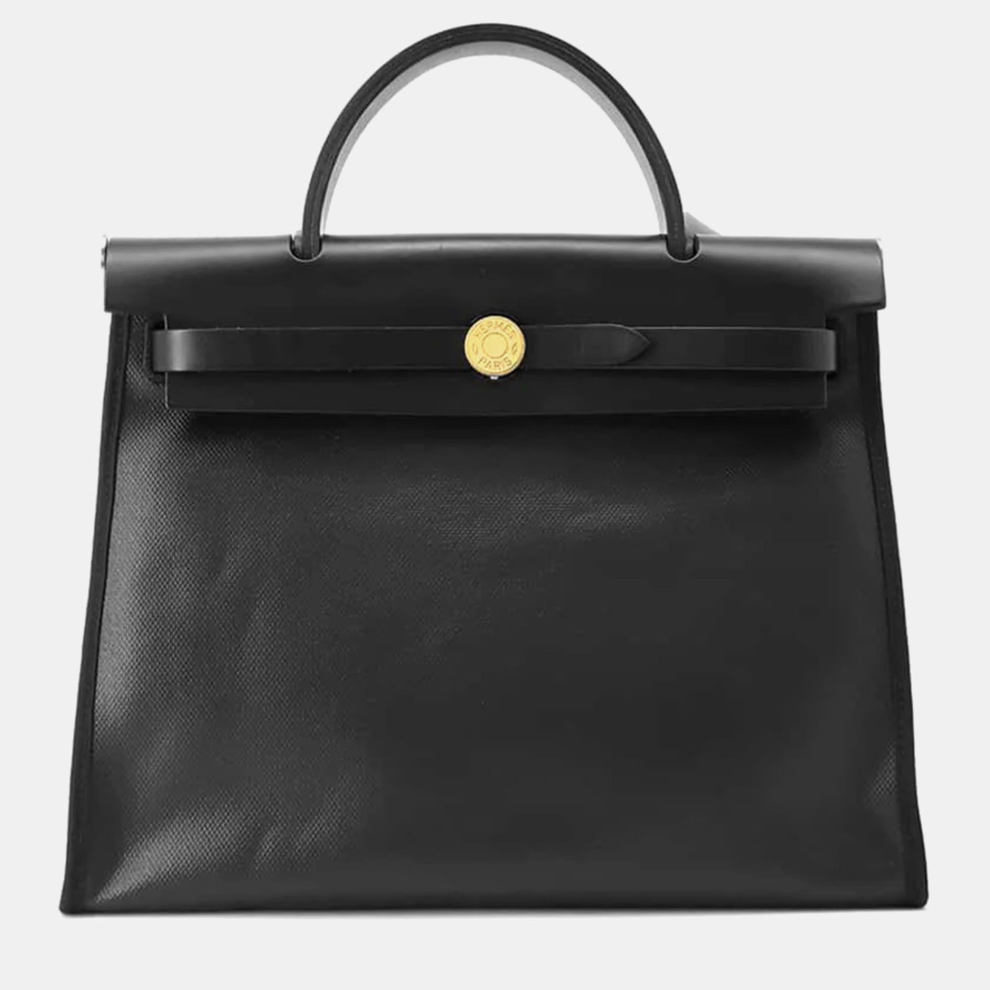 

Hermes Black Toile H Berline Vache Hunter Leather Herbag Zip PM Tote Bag