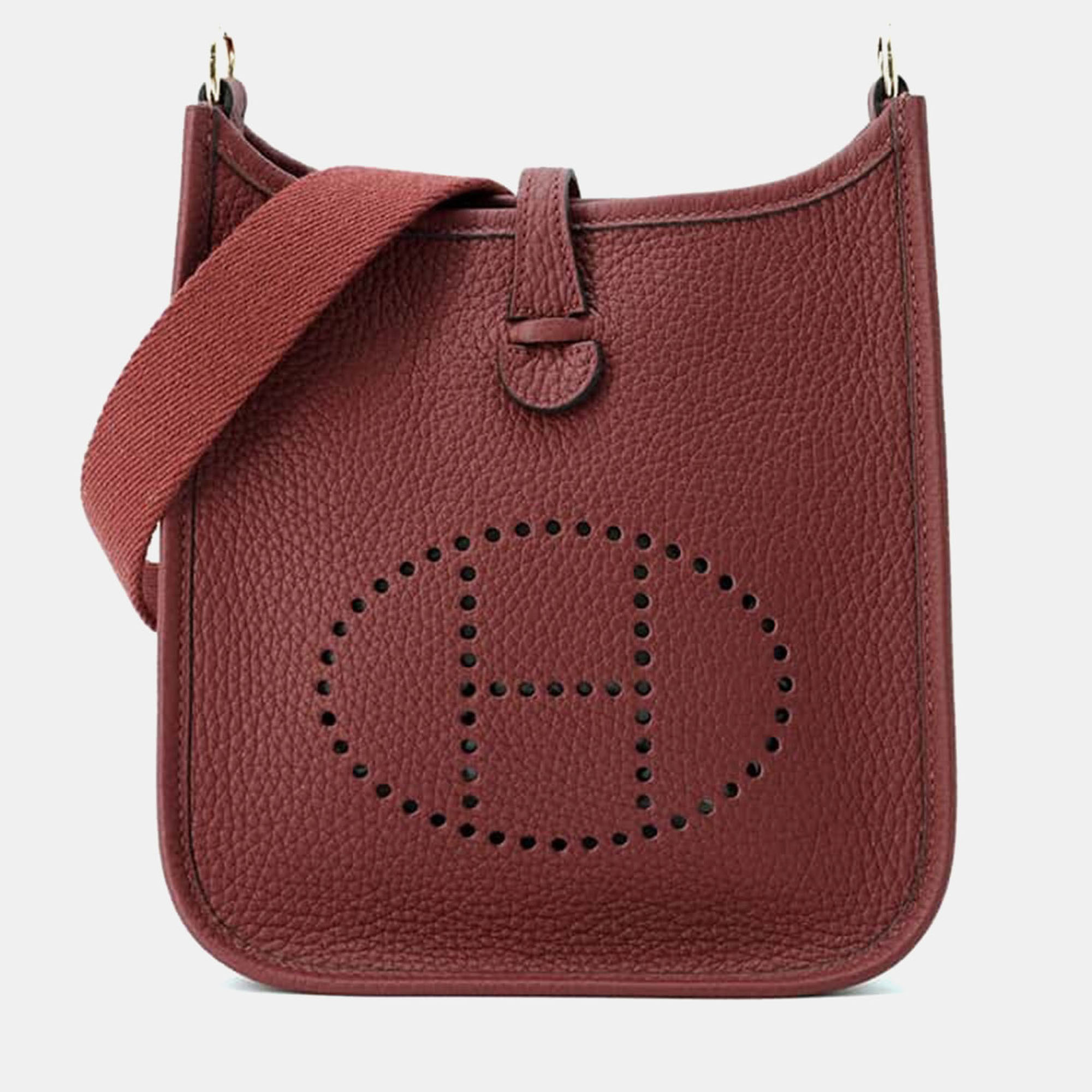 

Hermes Rouge H Taurillon Clemence Leather Evelyne TPM Crossbody Bag, Burgundy