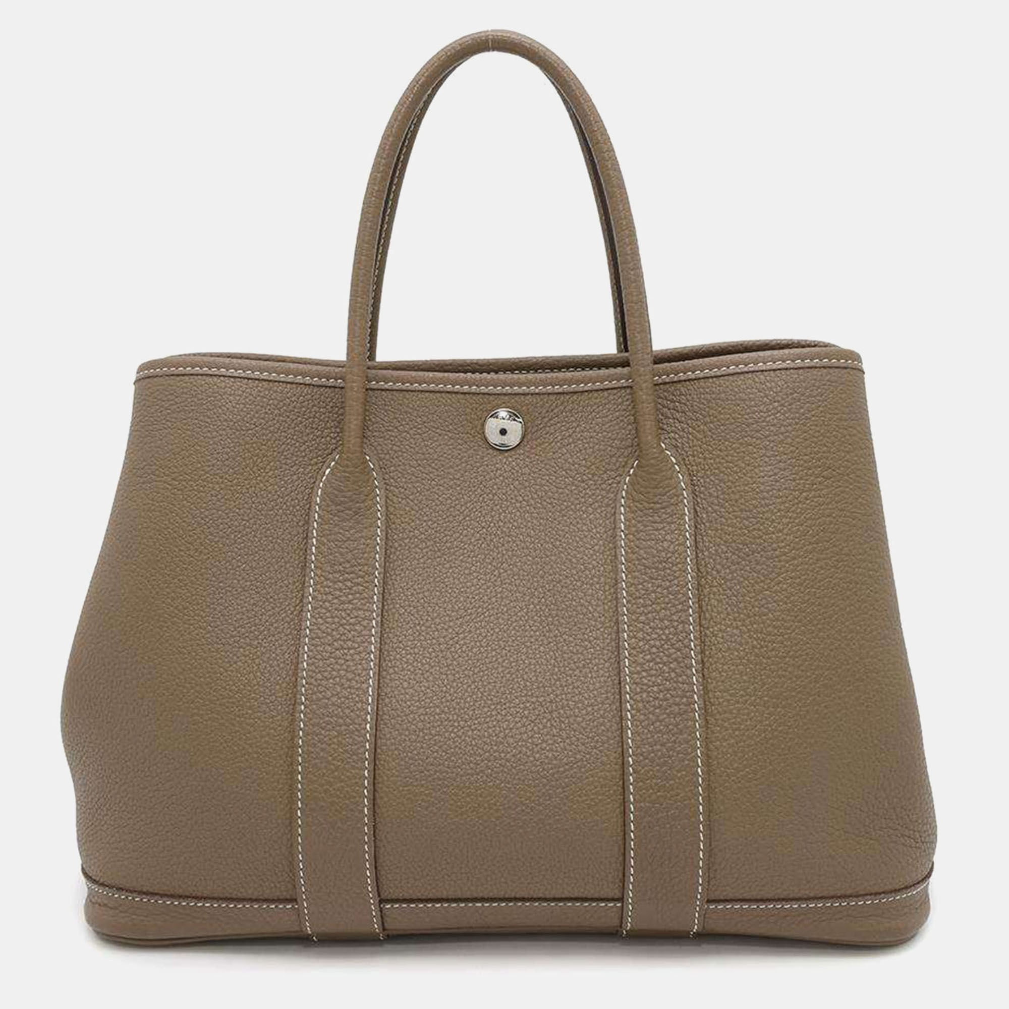 

Hermes Etoupe Negonda Leather Garden Party TPM Tote Bag, Brown