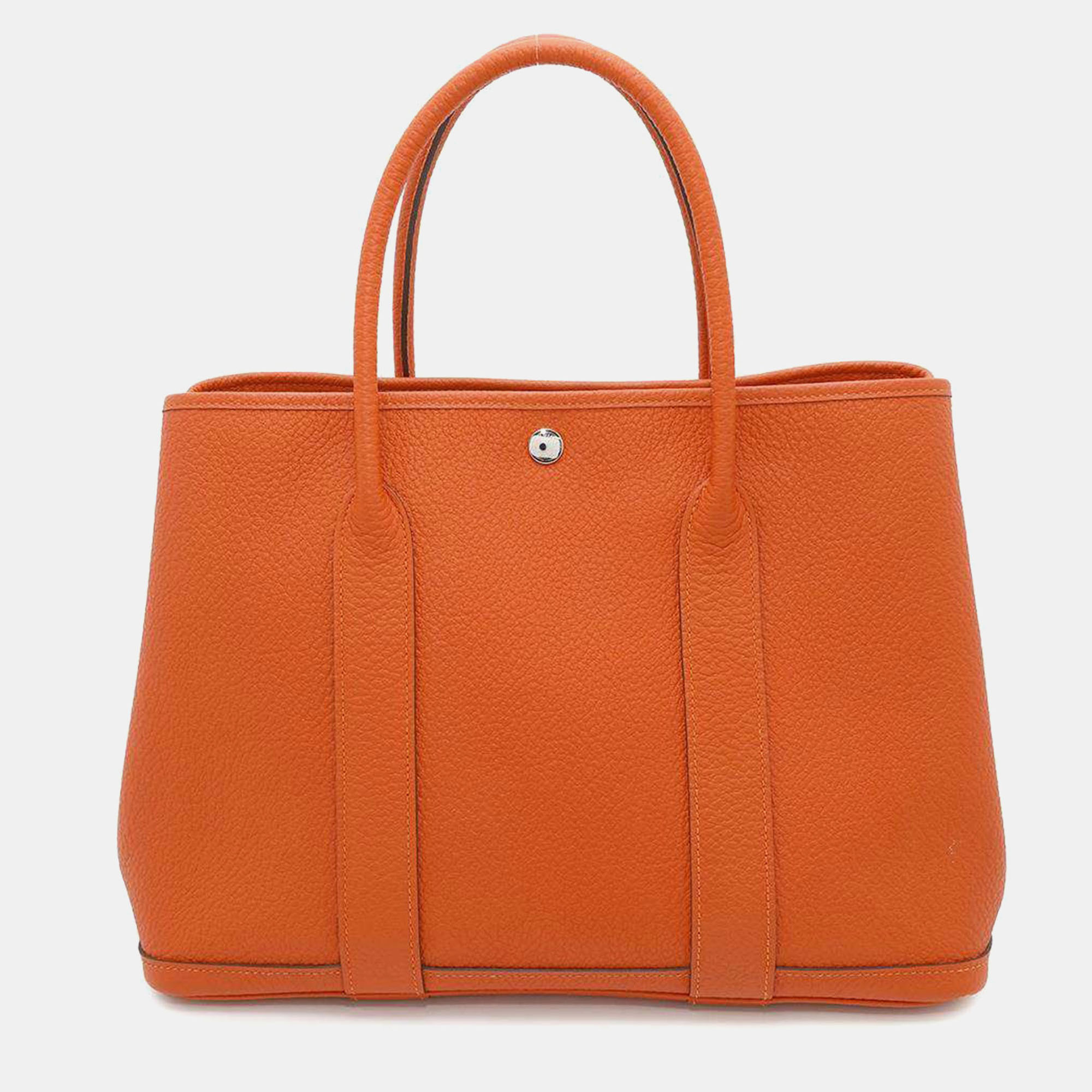 

Hermes Orange Leather Garden Party PM Tote Bag