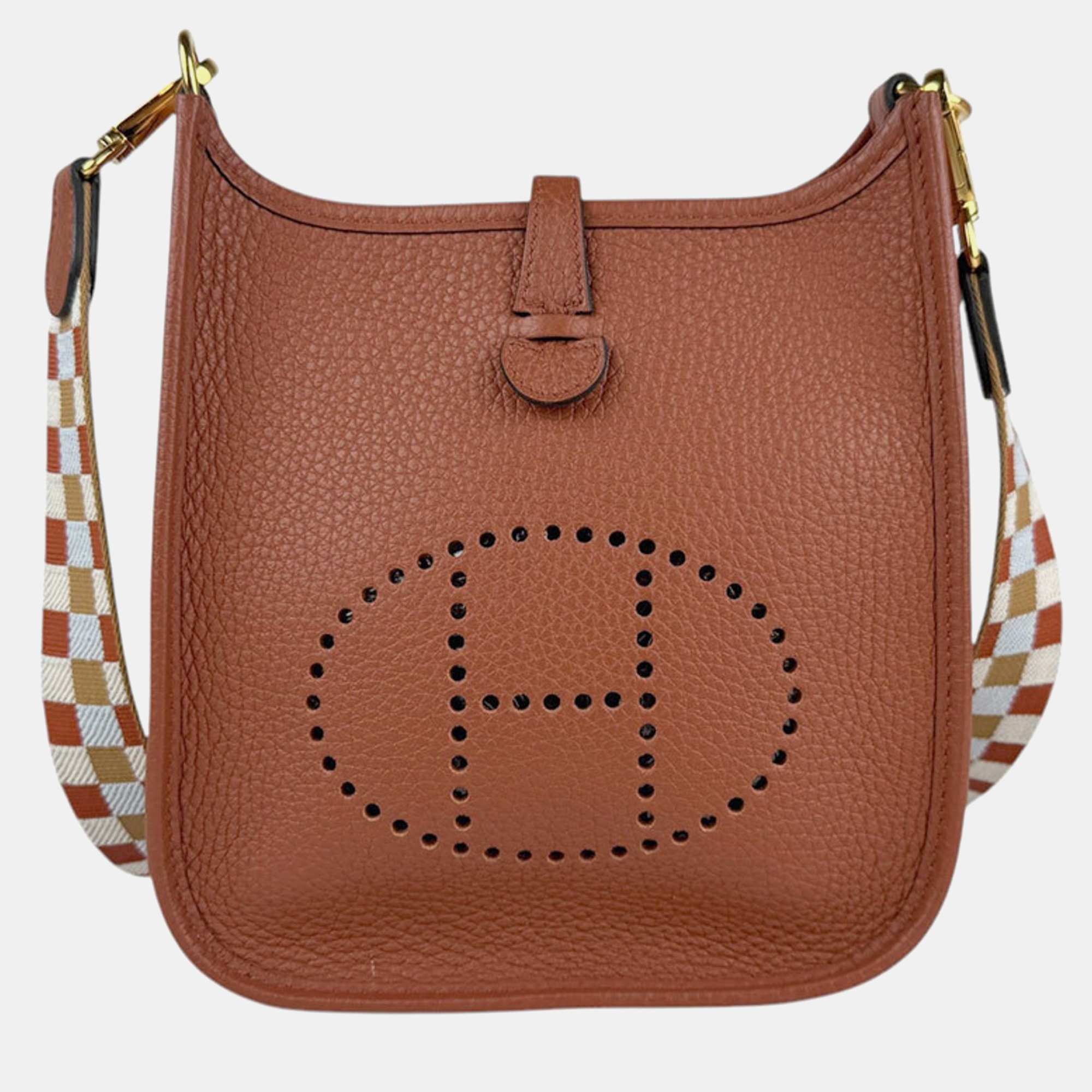 

Hermes Gold Taurillon Clemence Leather Evelyn Amazon TPM Shoulder Bag, Brown