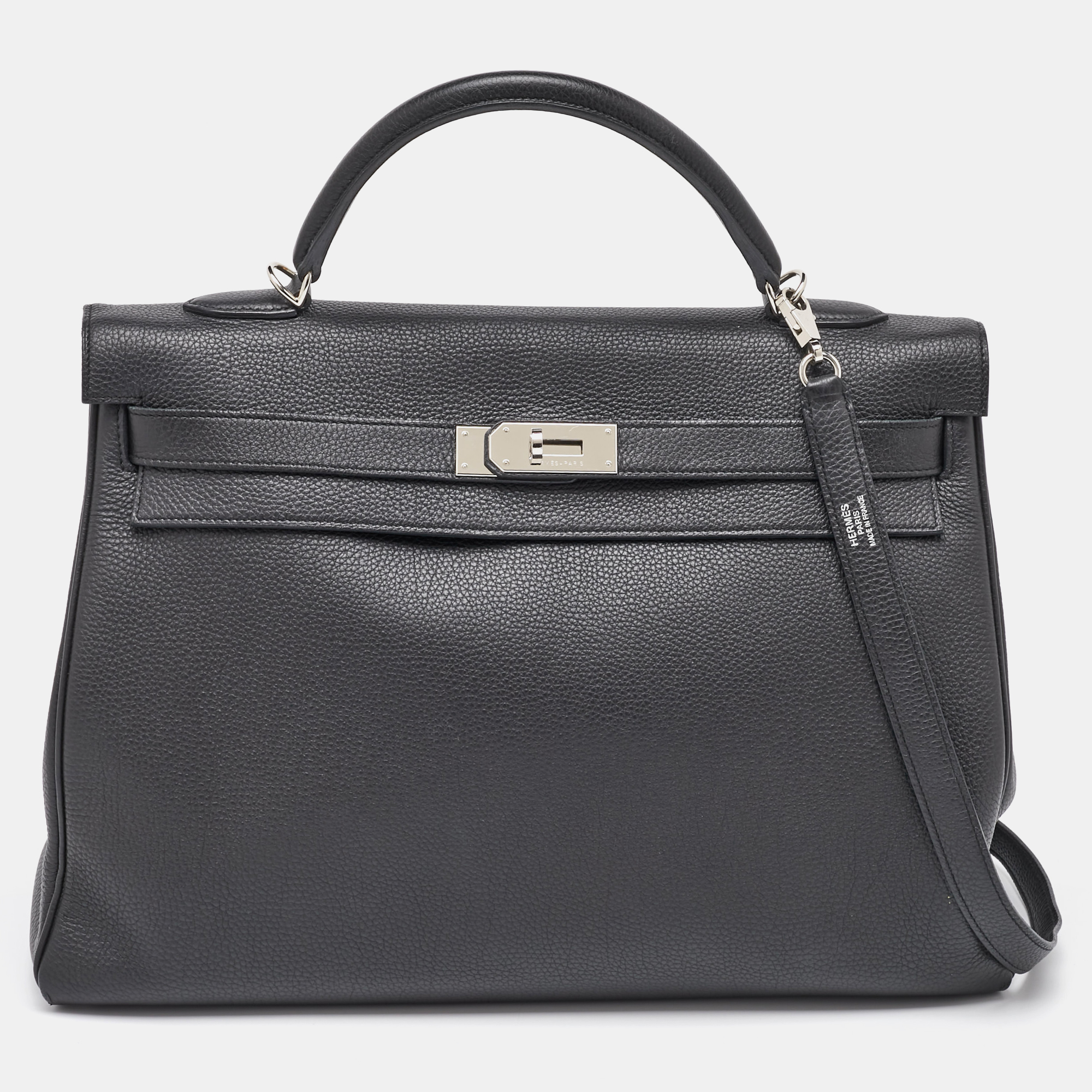 

Hermes Black Togo Leather Palladium Finish Kelly Retourne 40 Bag