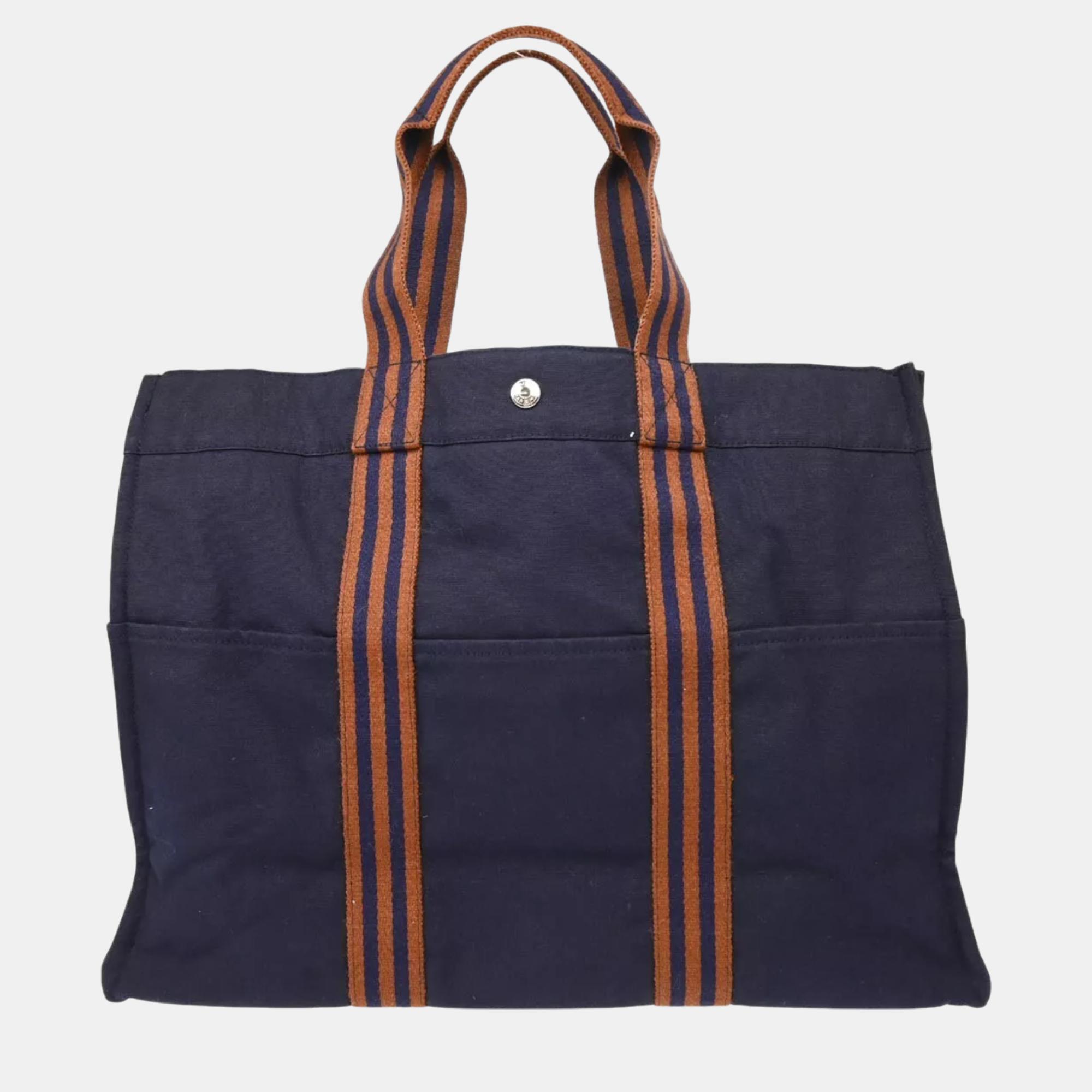 

Hermes Blue and Brown Canvas Vintage Fourre Tout GM Tote Bag