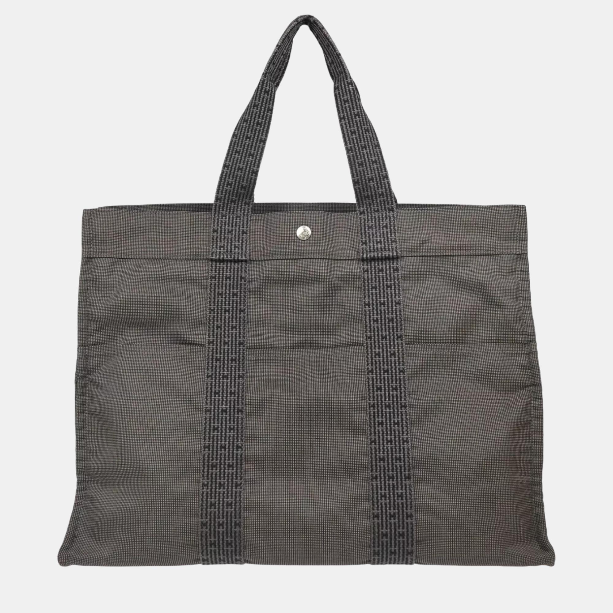 

Hermes Gray Canvas Herline Tote Bag, Black