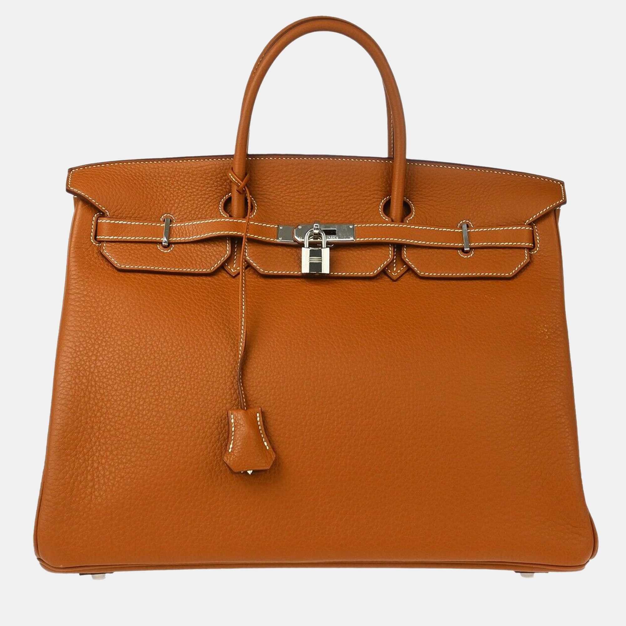 

Hermes Gold Taurillon Clemence Leather Birkin 40 Handbag, Brown
