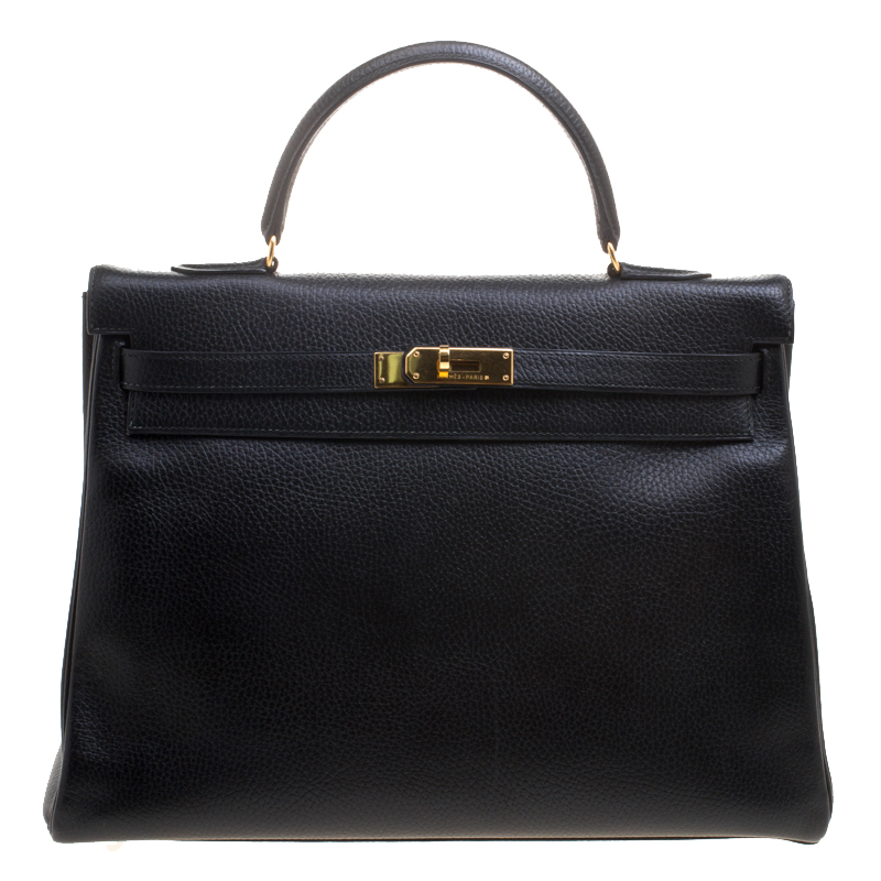 Pre Owned Hermes Noir Ardennes Leather Gold Hardware Kelly Retourne 35 Bag