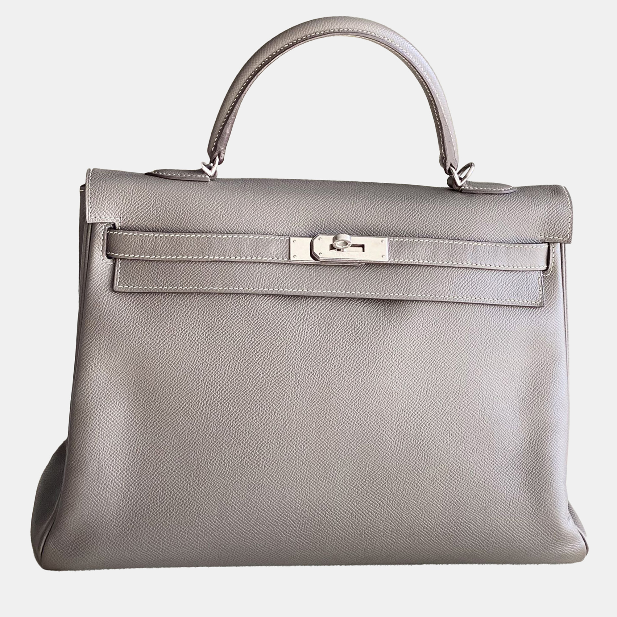 

Hermes Etoupe,Blue Epsom Leather Kelly 35 Top Handle Bag
