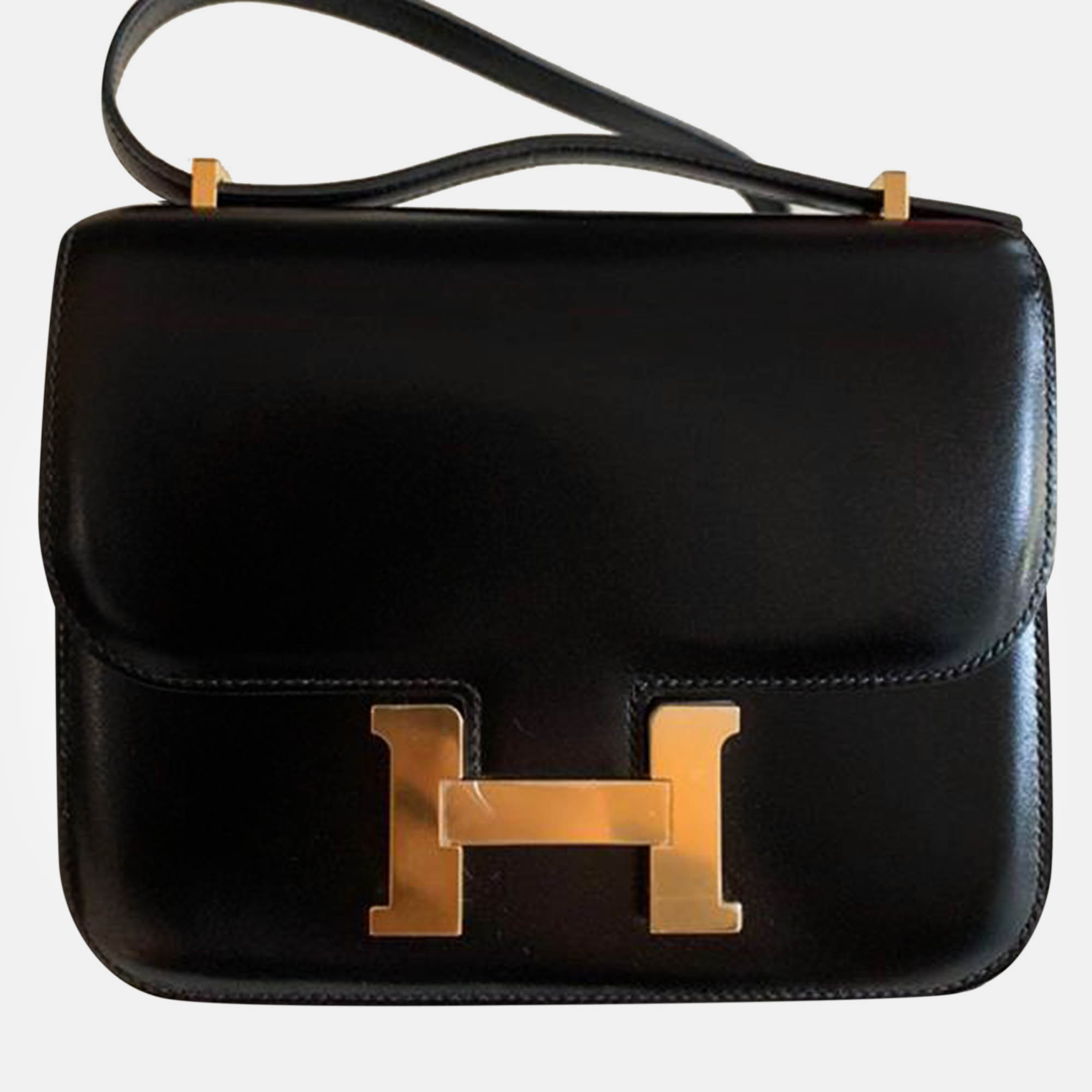 

Hermes Black Box Leather Constance 19 Bag