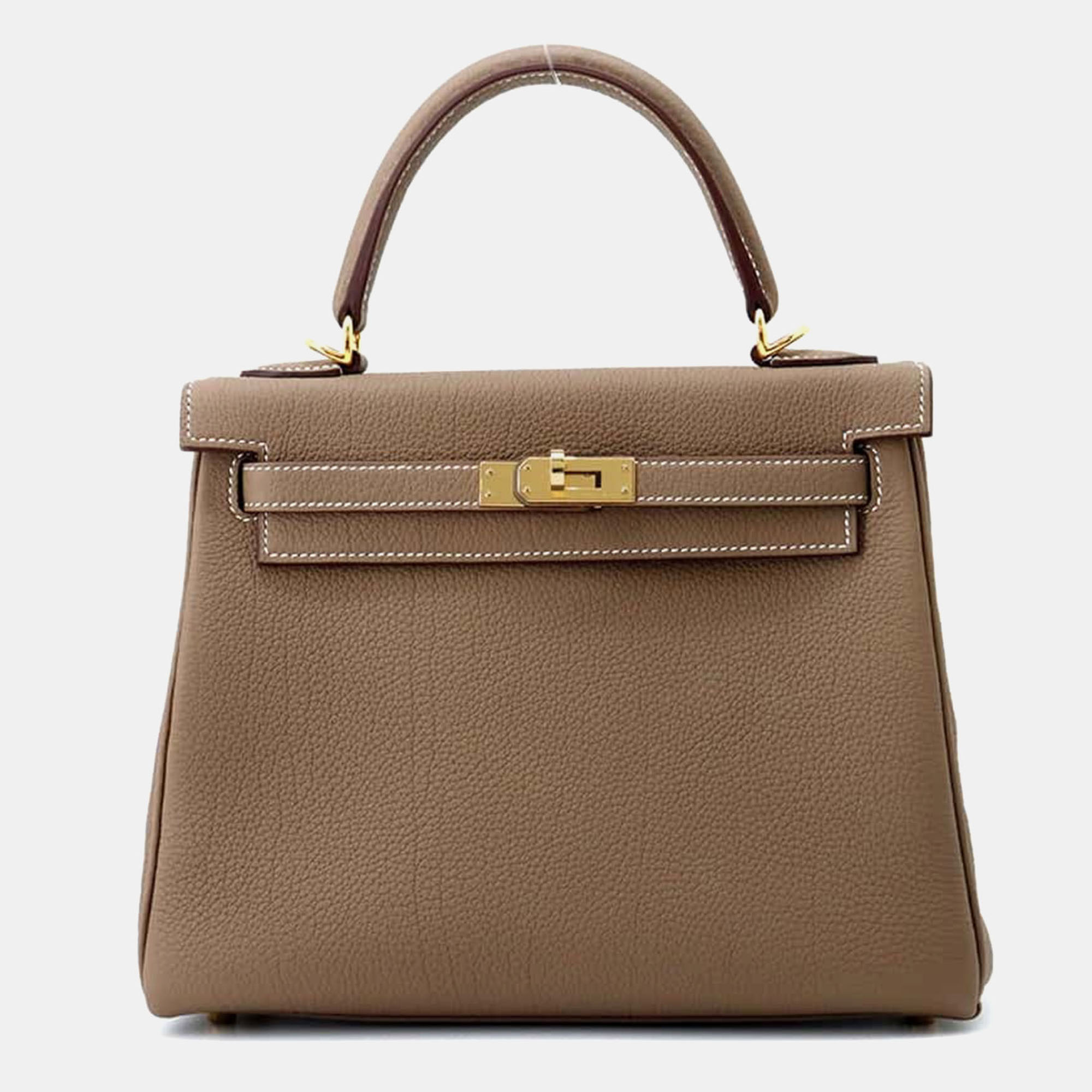 

Hermes Etoupe Togo Leather Kelly 25 Top Handle Bag, Brown