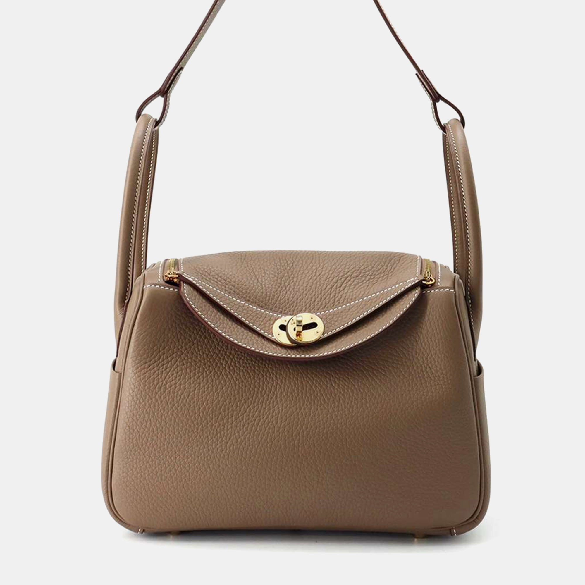 

Hermes Etoupe Taurillon Clemence Lindy 26 Shoulder Bag, Brown