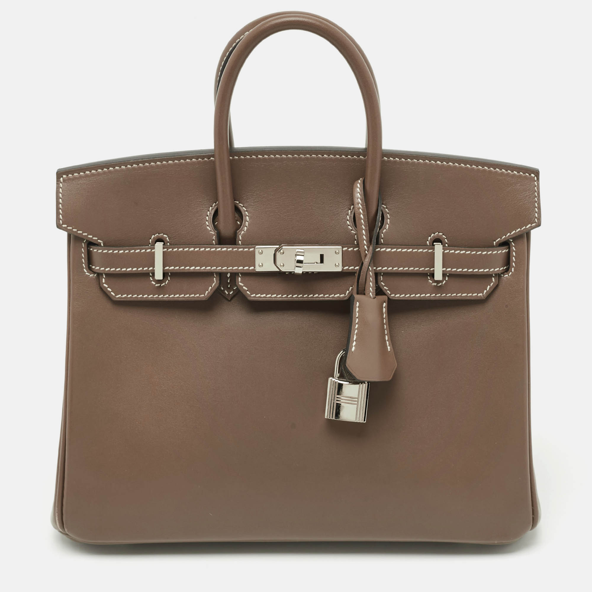 

Hermes Etoupe Tadelakt Leather Palladium Finish Birkin 25 Bag, Grey