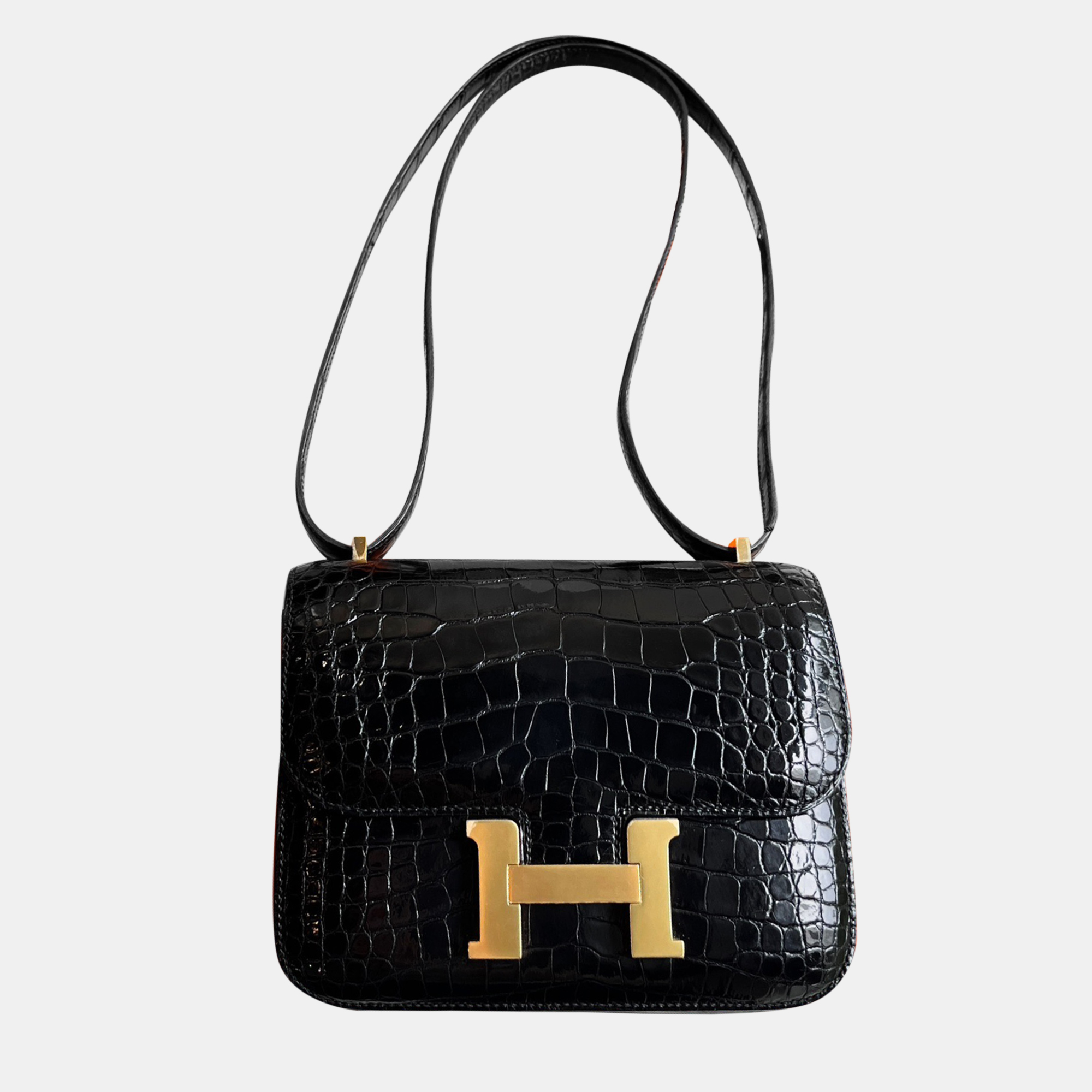 

Hermes Black Shiny Crocodile Leather Constance 19 Shoulder Bag
