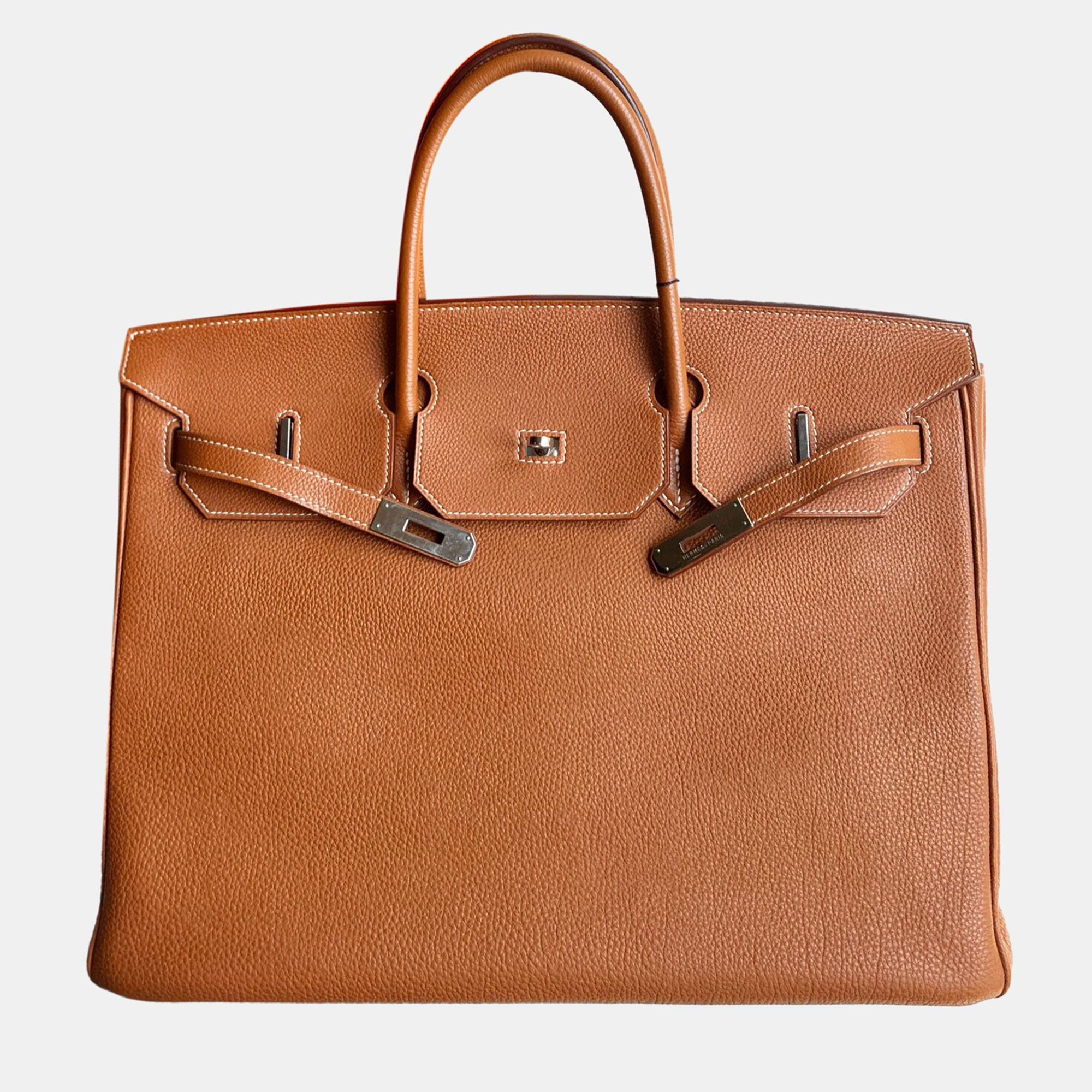 

Hermes Gold Clemence Leather Birkin 40 Top Handle Bag