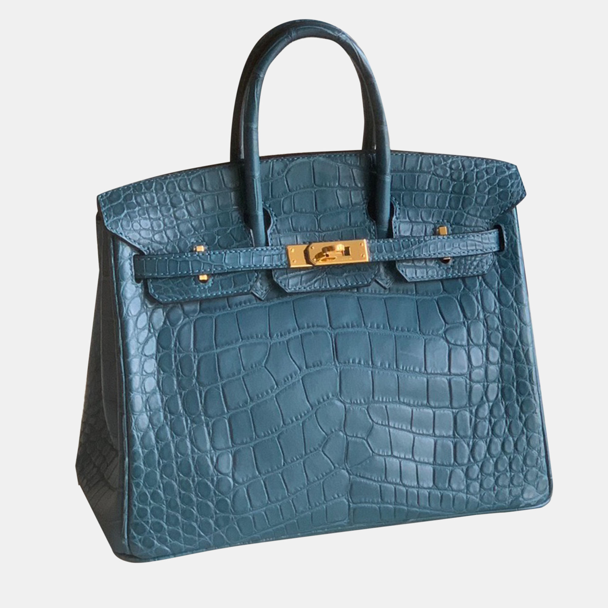

Hermes Duck Blue Matte Crocodile Leather Birkin 25 Top Handle Bag