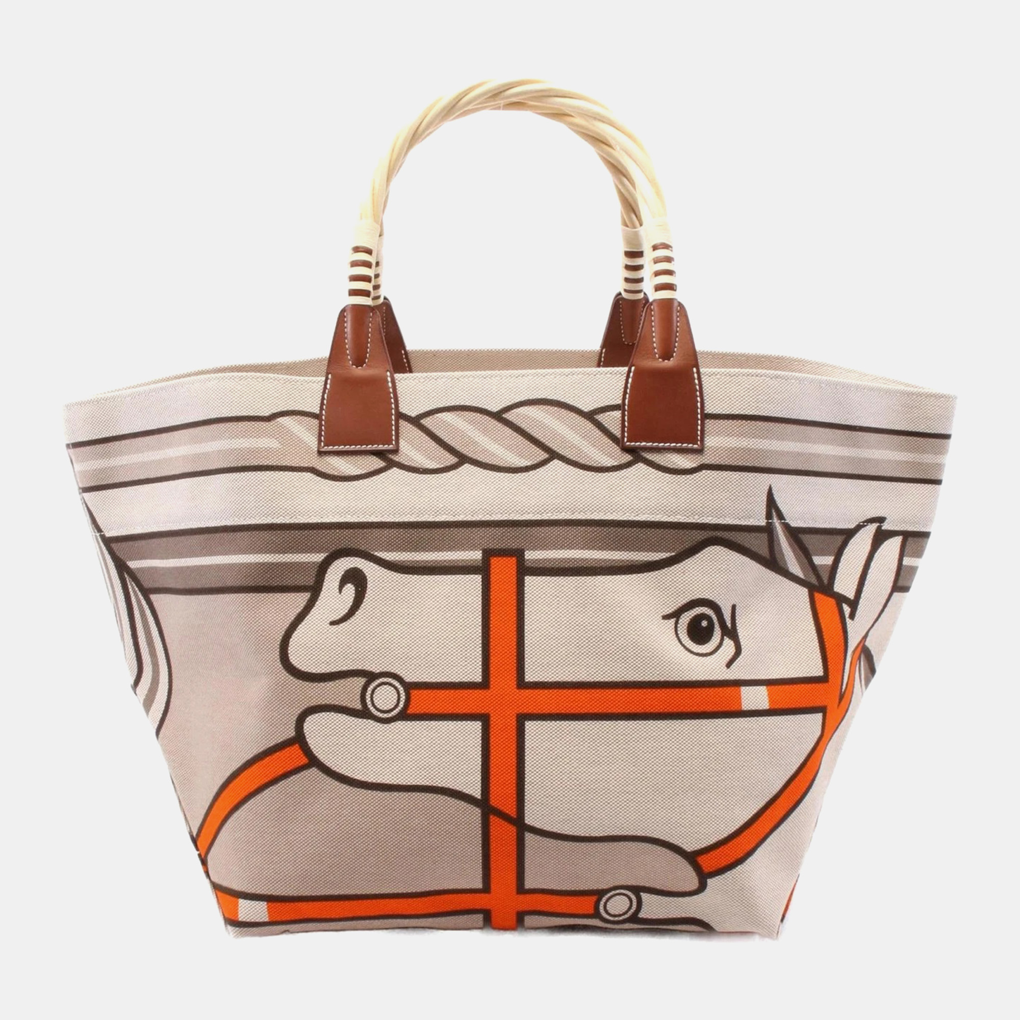 

Hermes Toile Sac Steeple Tote Bag, Beige