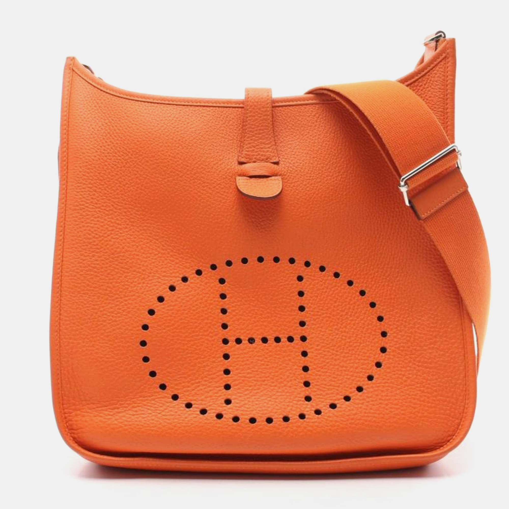 

Hermes Feu Clemence Leather Evelyne III GM Bag, Orange