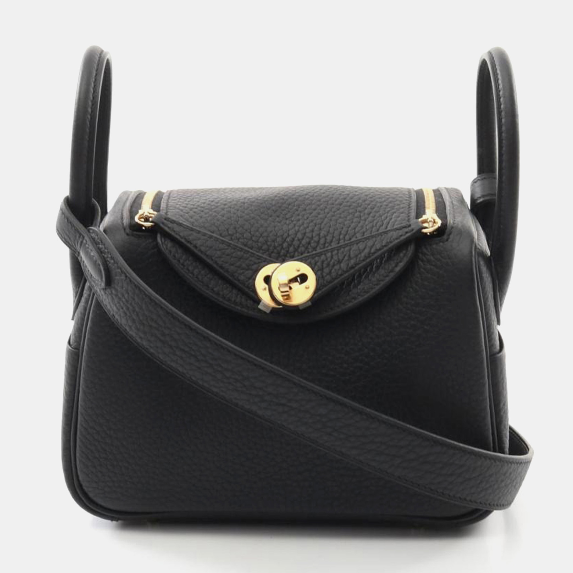 

Hermes Black Leather Lindy Mini Shoulder Bag, Blue