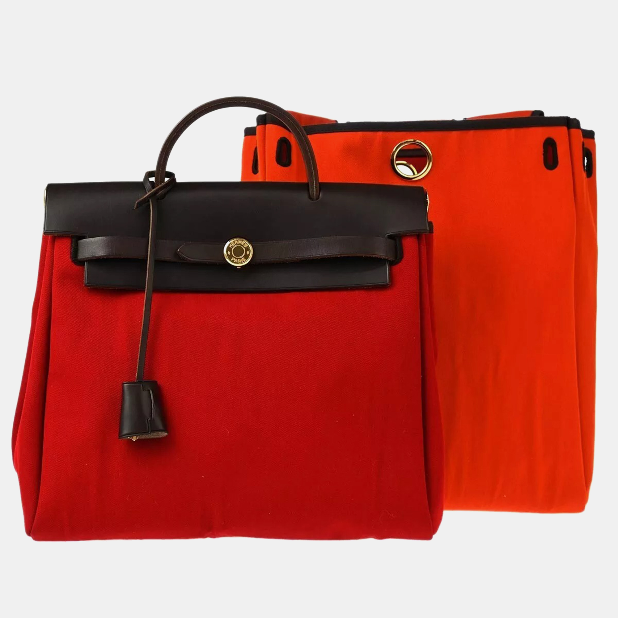 

Hermes Red Orange Officier Herbag a Dos Backpack, Multicolor