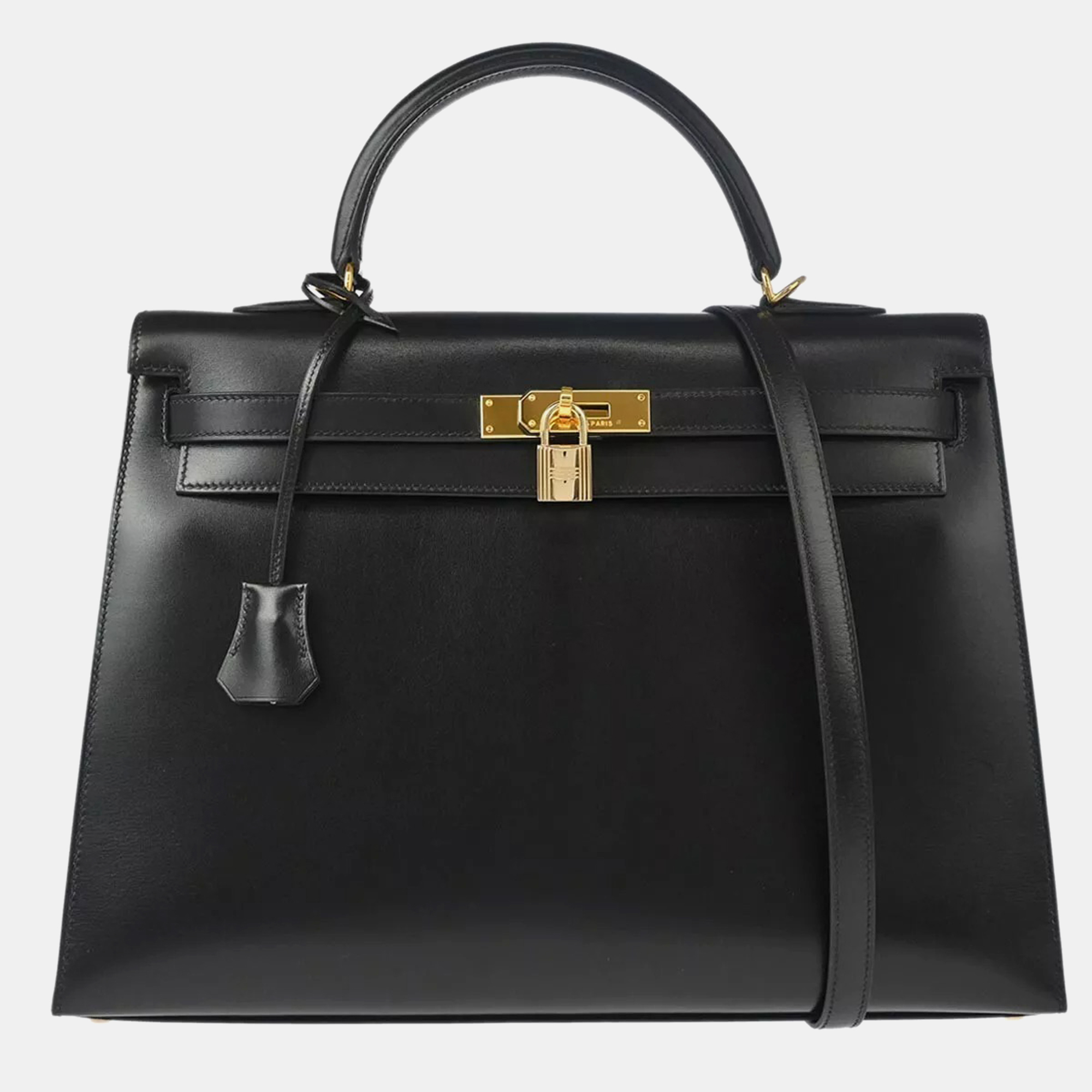 

Hermes Black Box Calf Kelly 35 Sellier Handbag