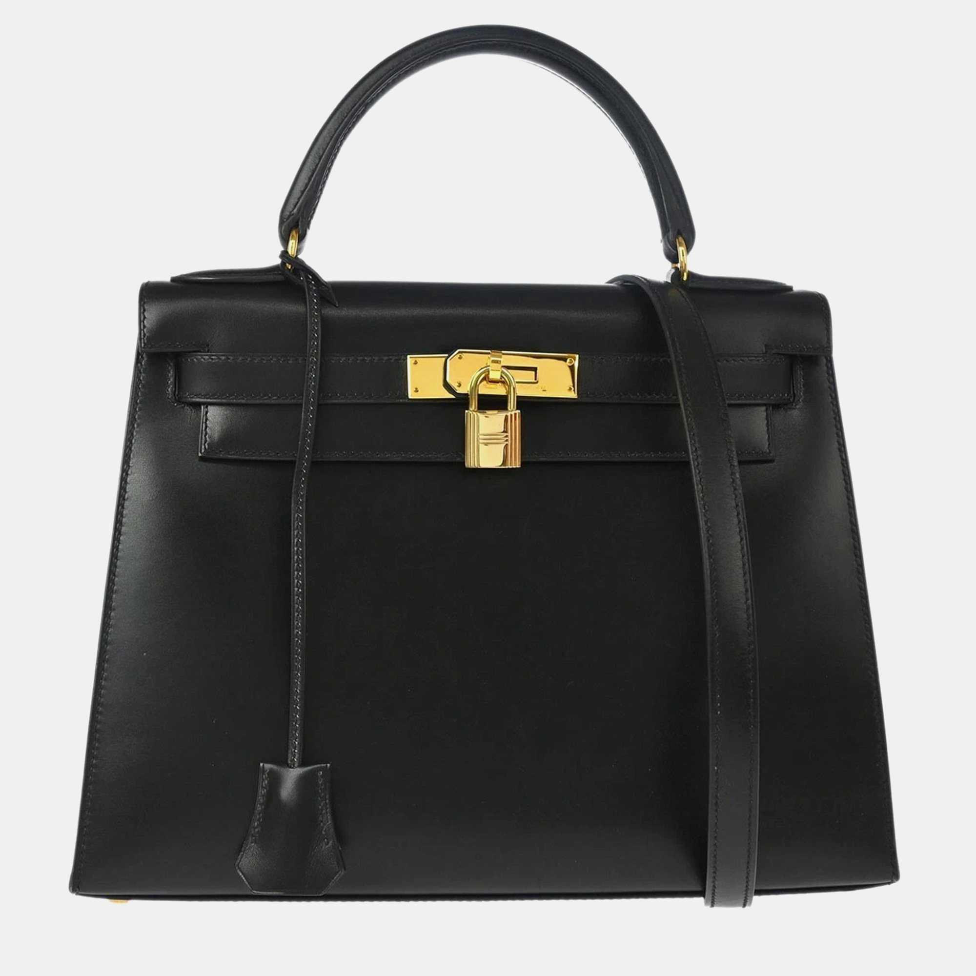 

Hermes Black Box Calf Kelly 28 Sellier Handbag