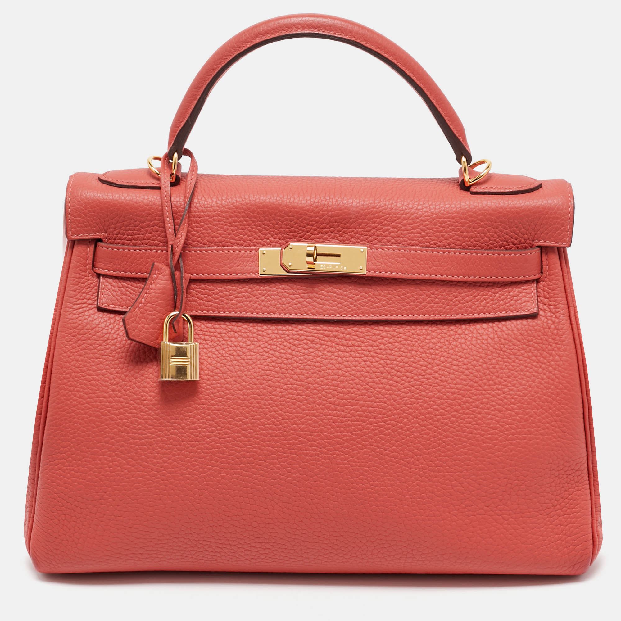 

Hermes Rouge Pivoine Togo Leather Gold Finish Kelly Retourne 32 Bag, Red