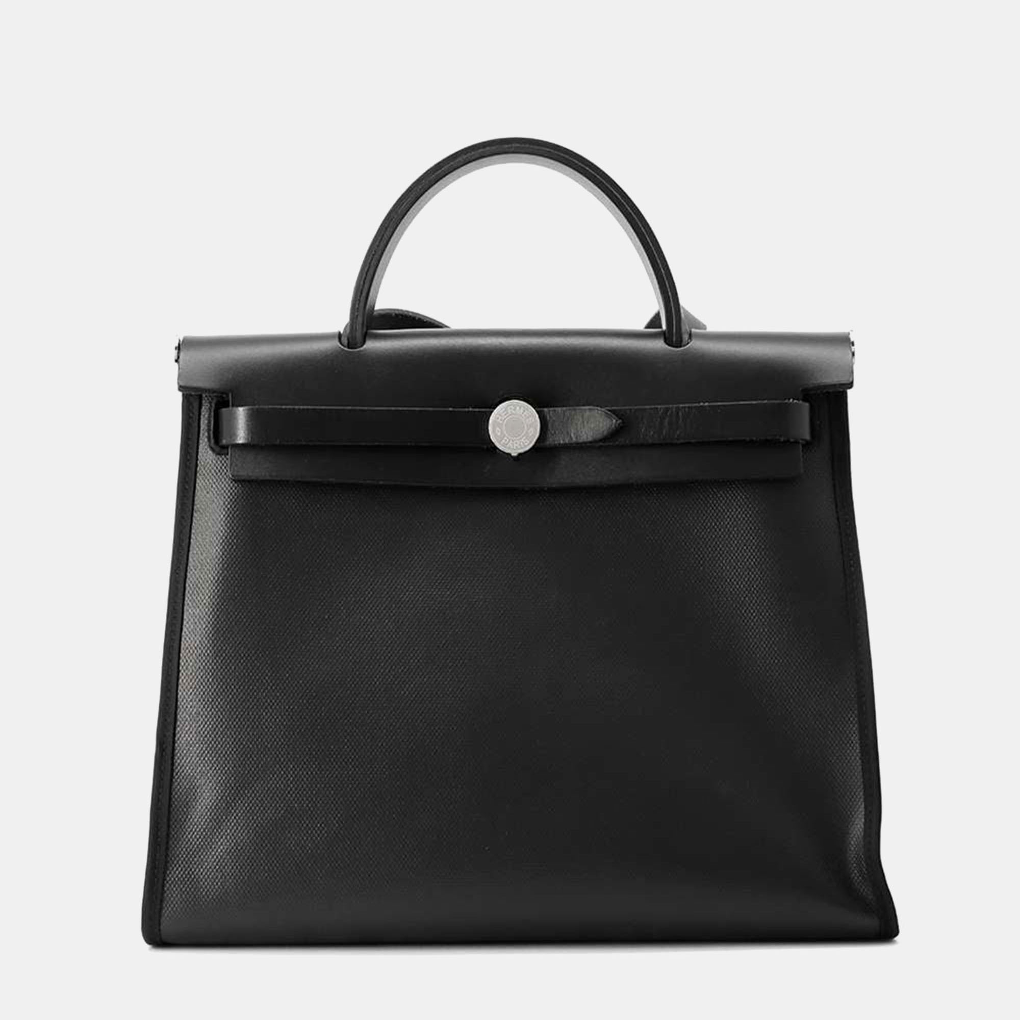 

Hermes Black Toile Leather Herbag Zip Hberline Size