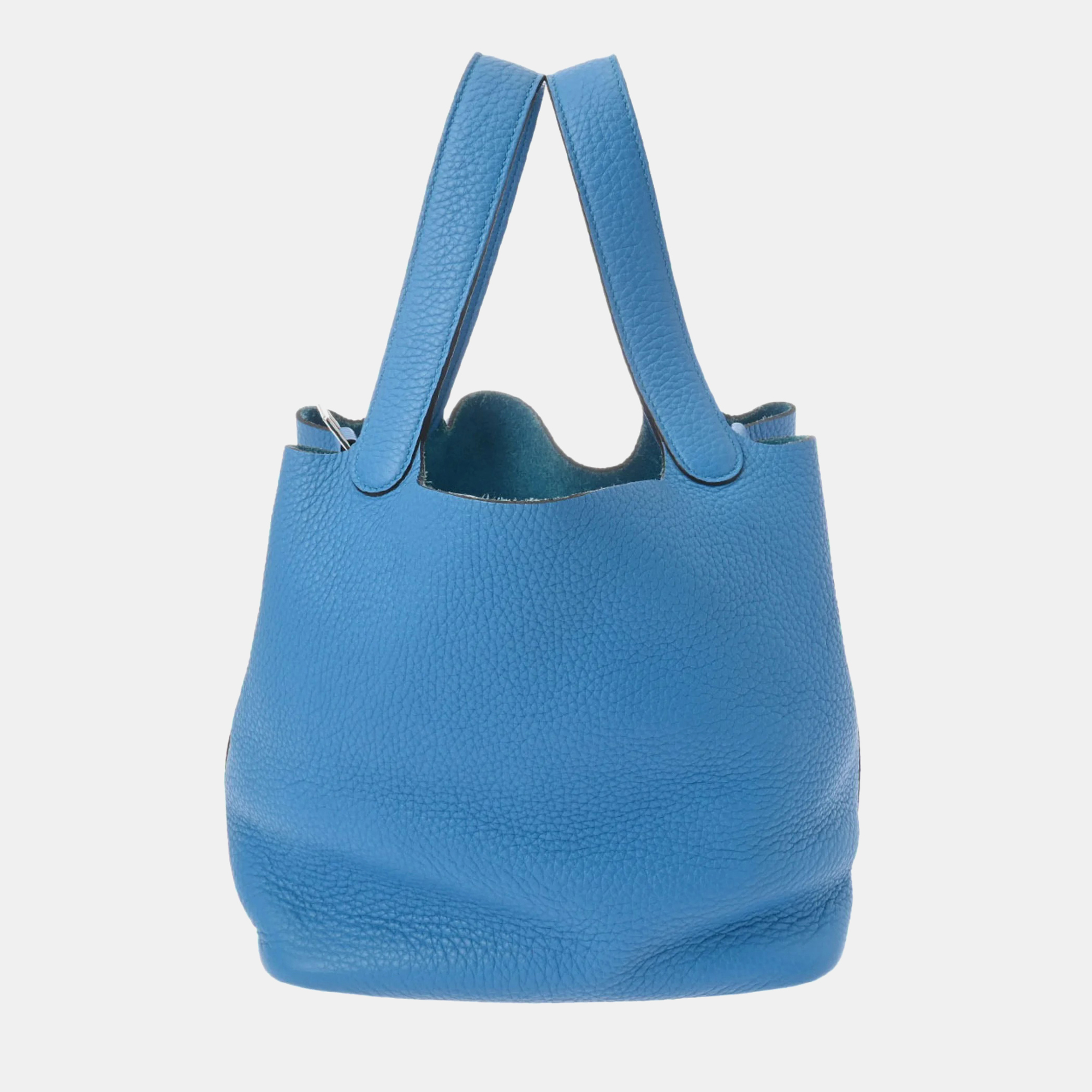 

Hermes Blue Zanzibar Taurillon Clemence Picotin Lock MM