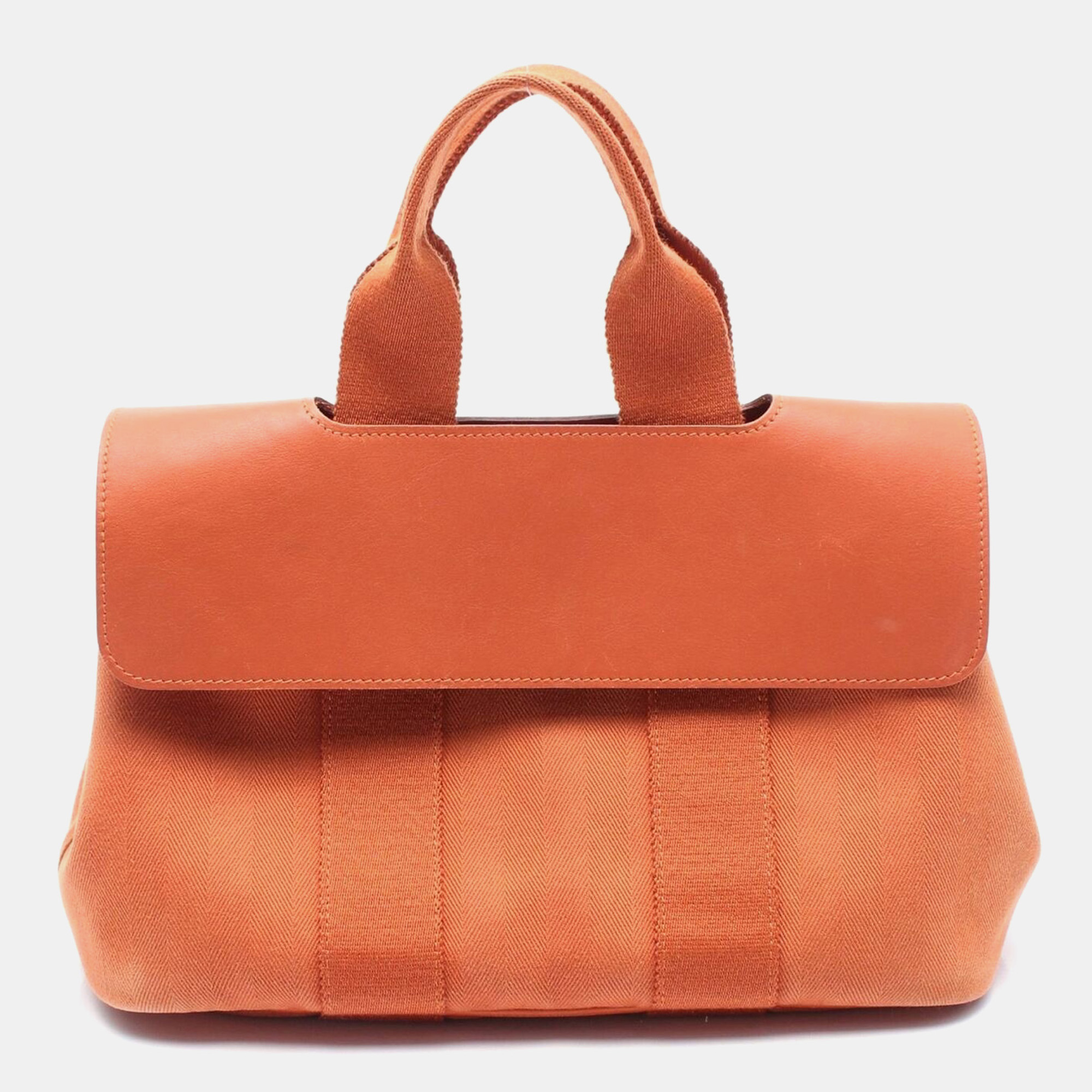

Hermes Valparaiso Pm Handbag Toile Chevrons Leather Orange