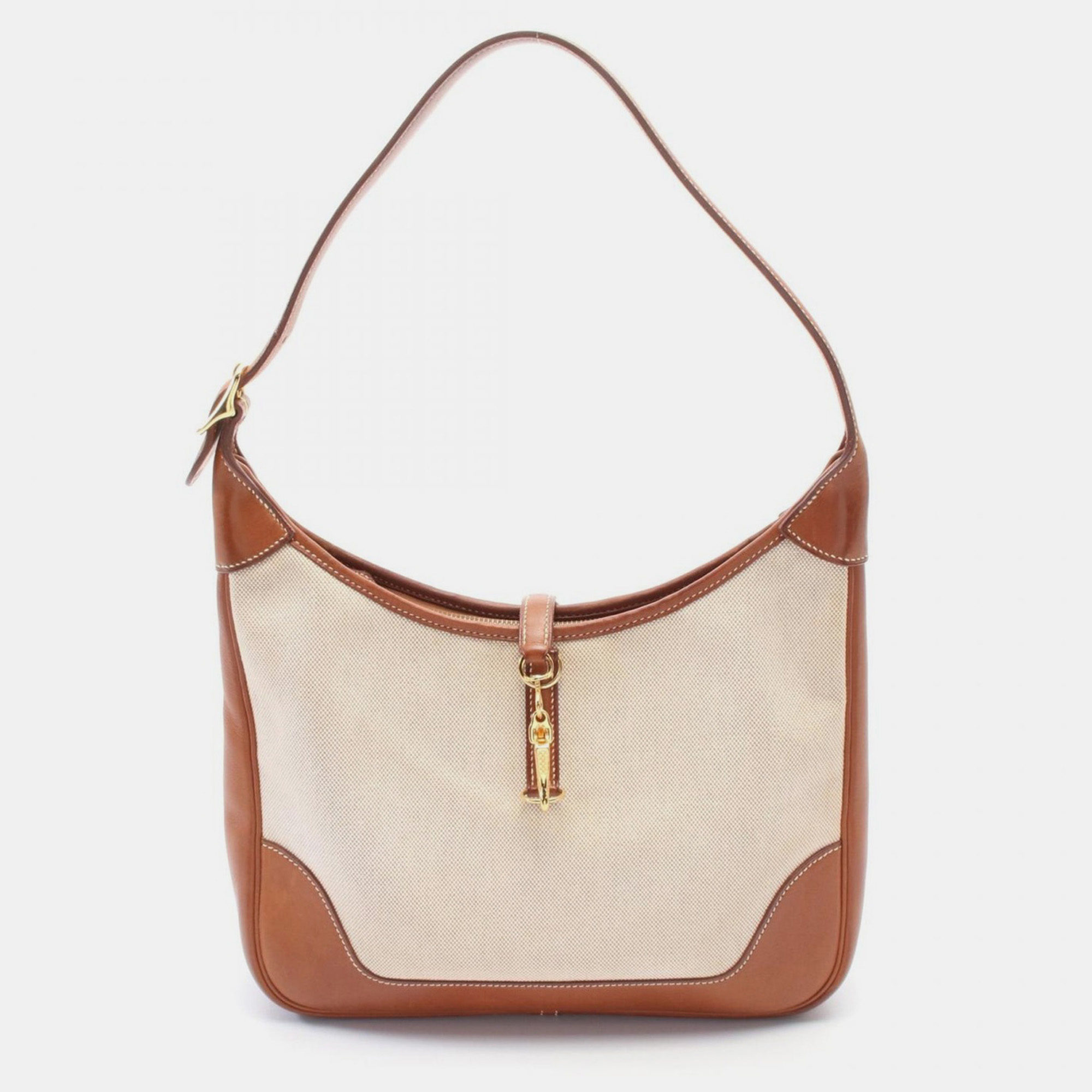 

Hermes Natural Gold Toile H Leather Trim 31 Shoulder Bag